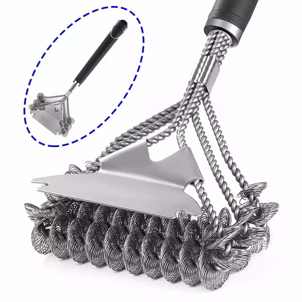 BEEPRINCESS Bristle Free BBQ Grill Brush and Scraper - 16.5'' Stainless Grill Grate Cleaner Porcelain and Weber Grills