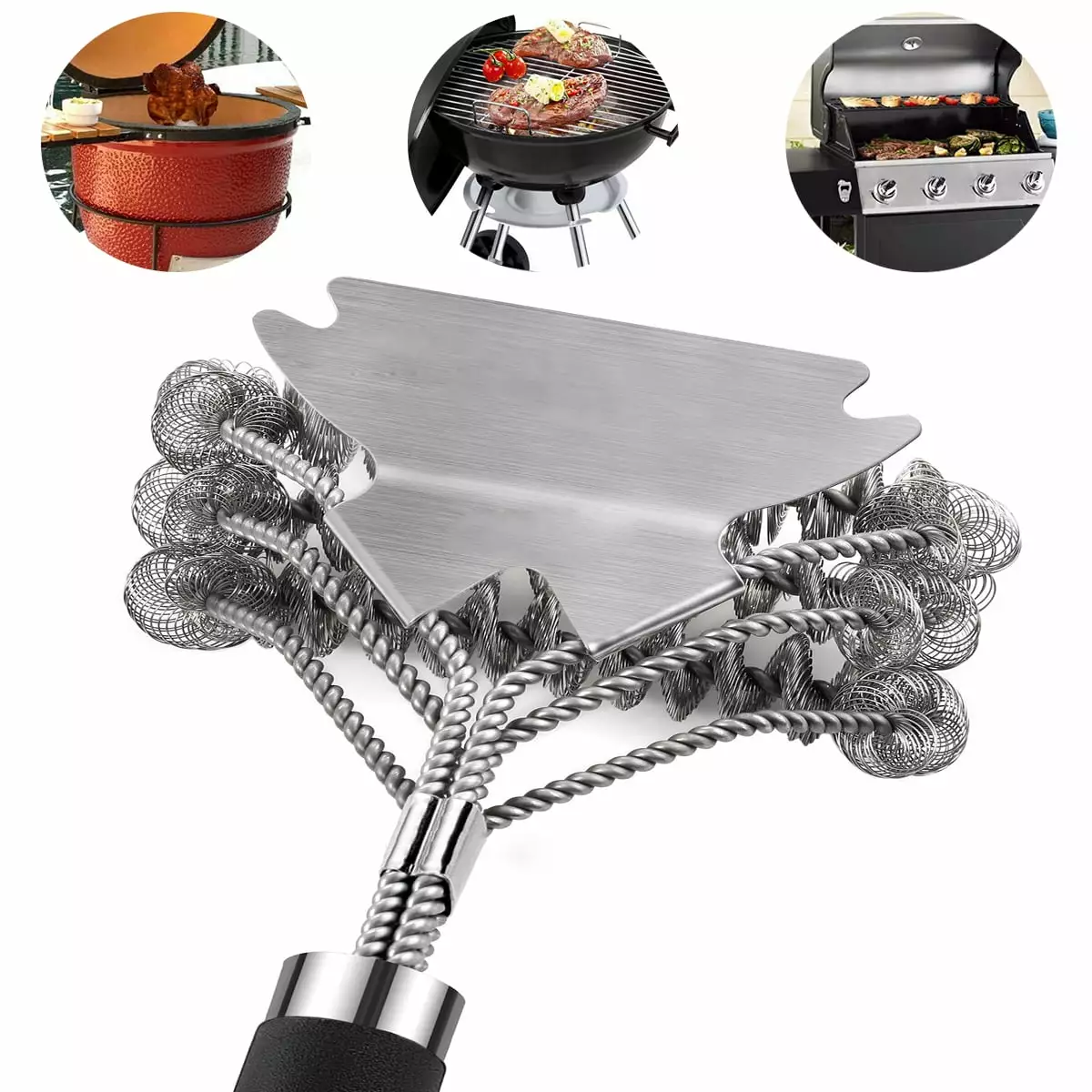 Grill Brush Stainless Steel BBQ Cleaner Set Safely Remove Grime and Grease 18 inch