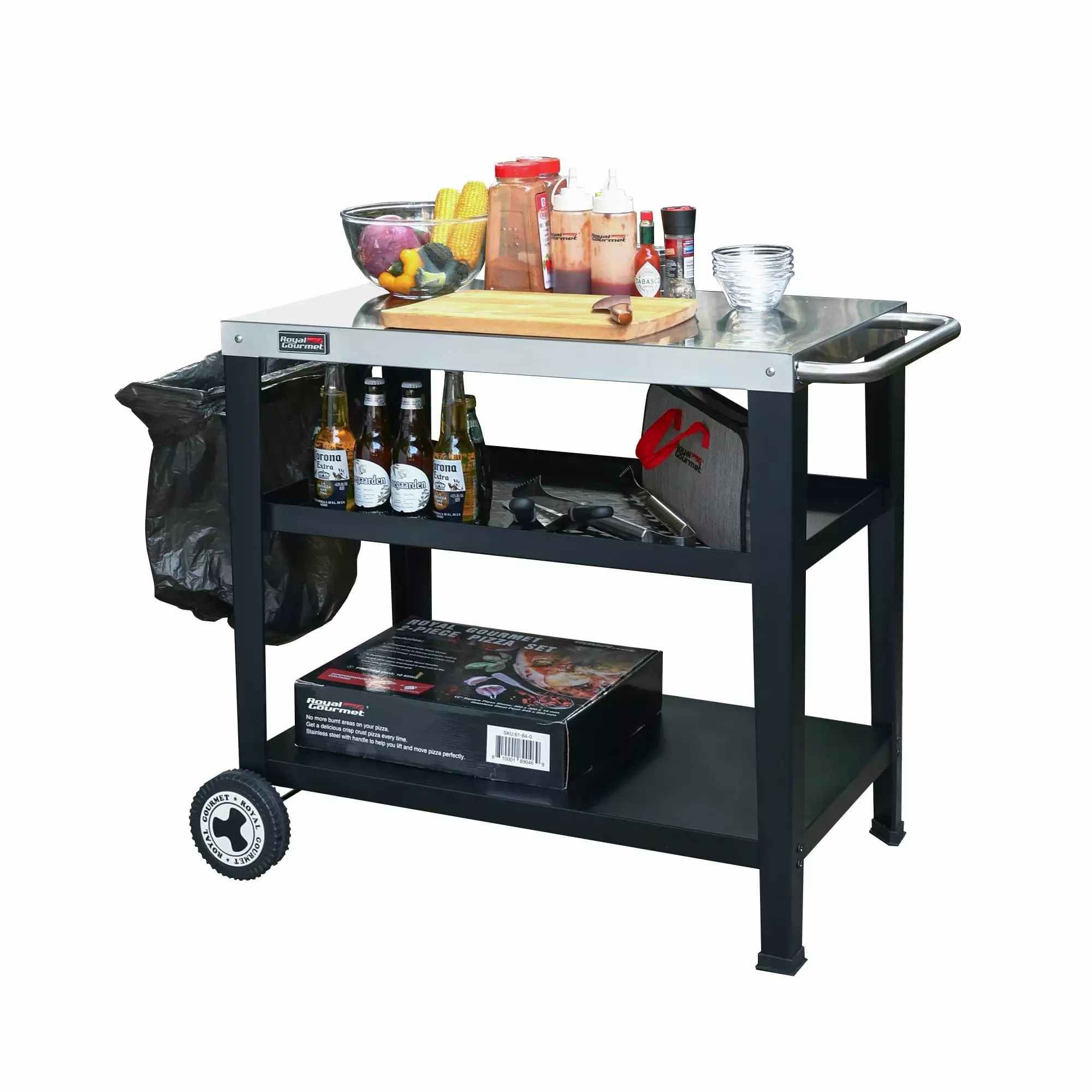 Royal Gourmet PC3404S Movable 3-Shelf Grill Table Removable Trash Bag Holder