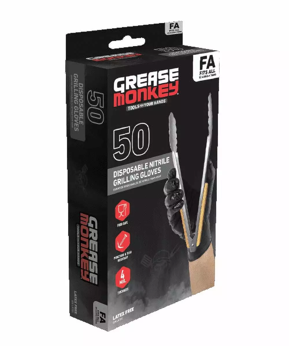 Grease Monkey 50ct BBQ Grilling Glove Black Heat Resistant One Size Fits All 4 mil