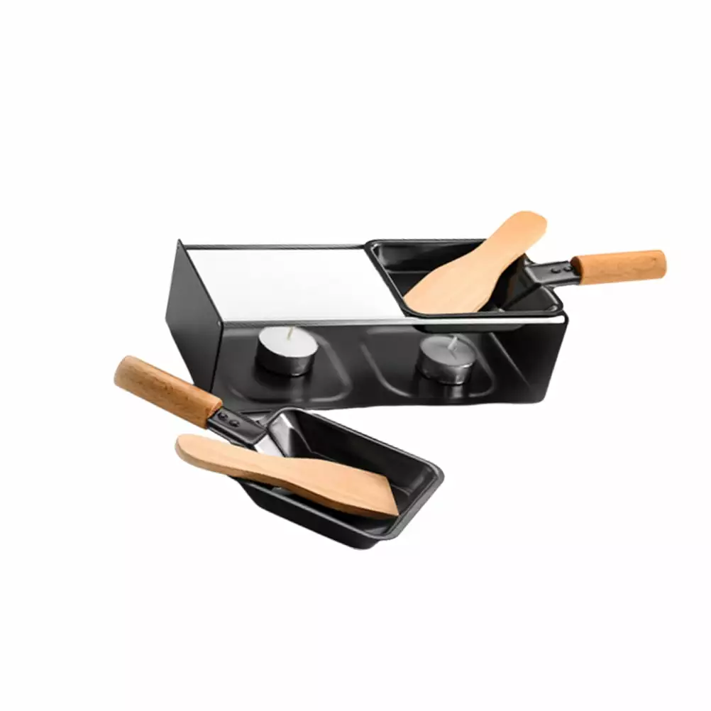 Qusenong Non-Stick Grill Pan Wooden Handle Mini Cheese Melting Pan Spatula Outdoor Camping Cookware