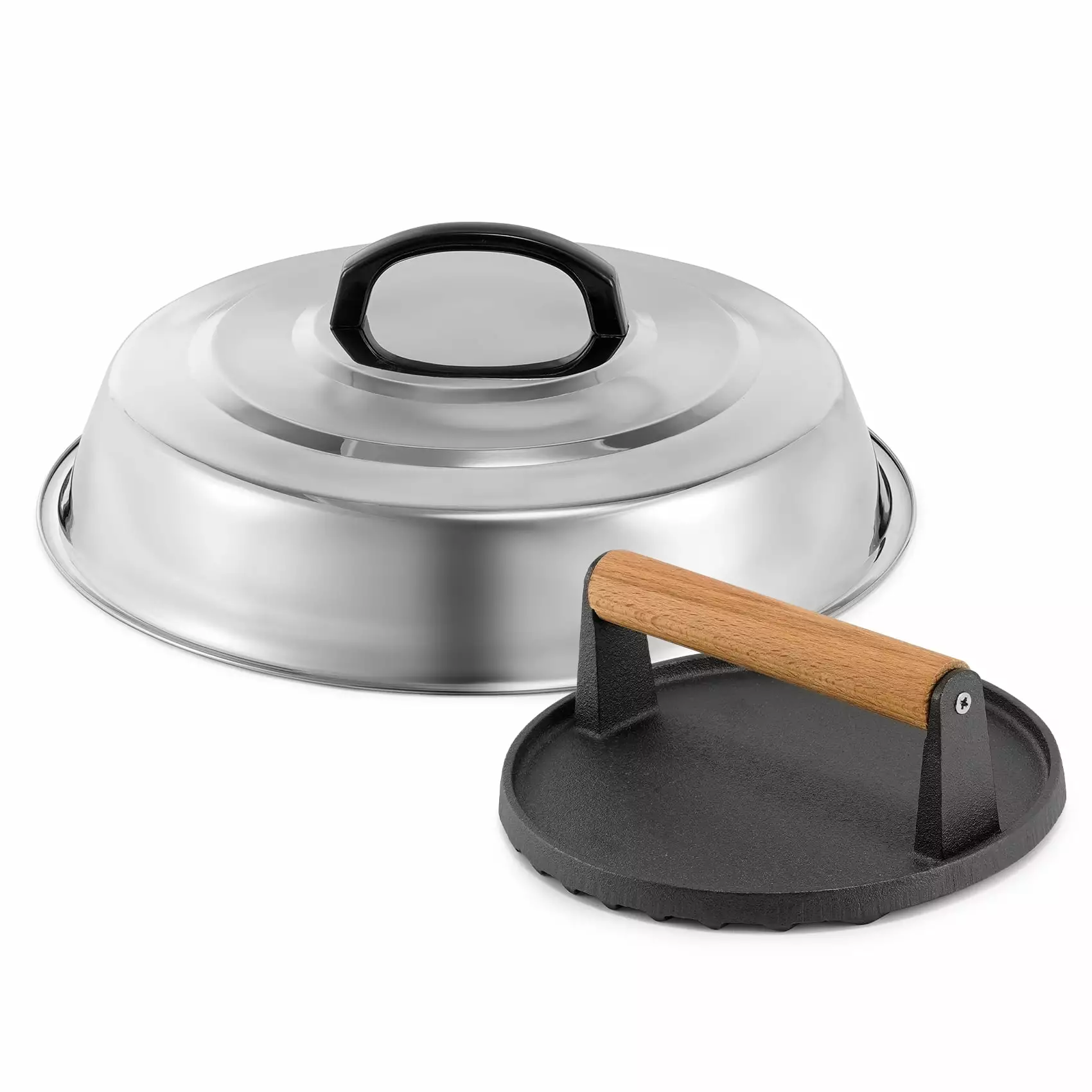 BBQ Accessories 12 Inch Round Stainless Steel Basting Cover Cheese Melting Dome Cast Iron Grill Press Kit