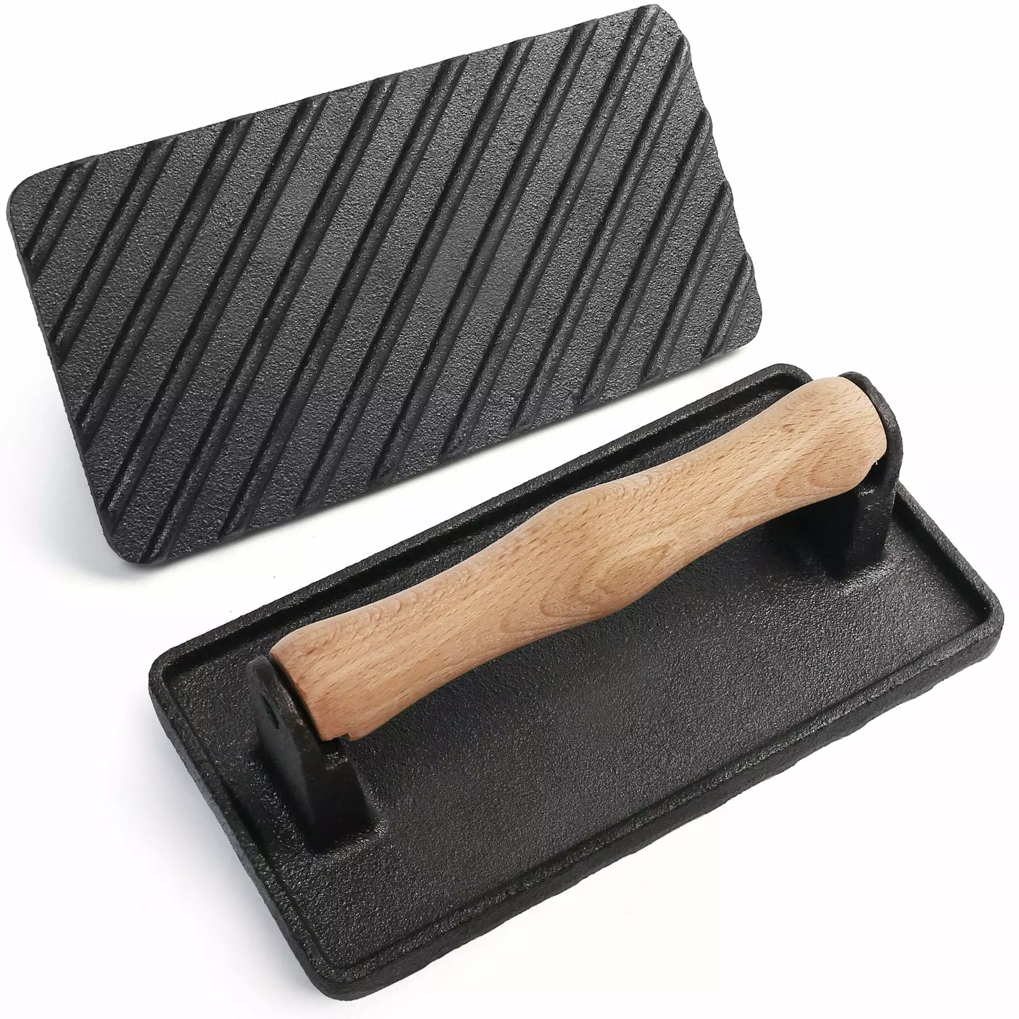 LotFancy Cast Iron Grill Press Smash Burger Press Griddle 8 x 4 Rectangular