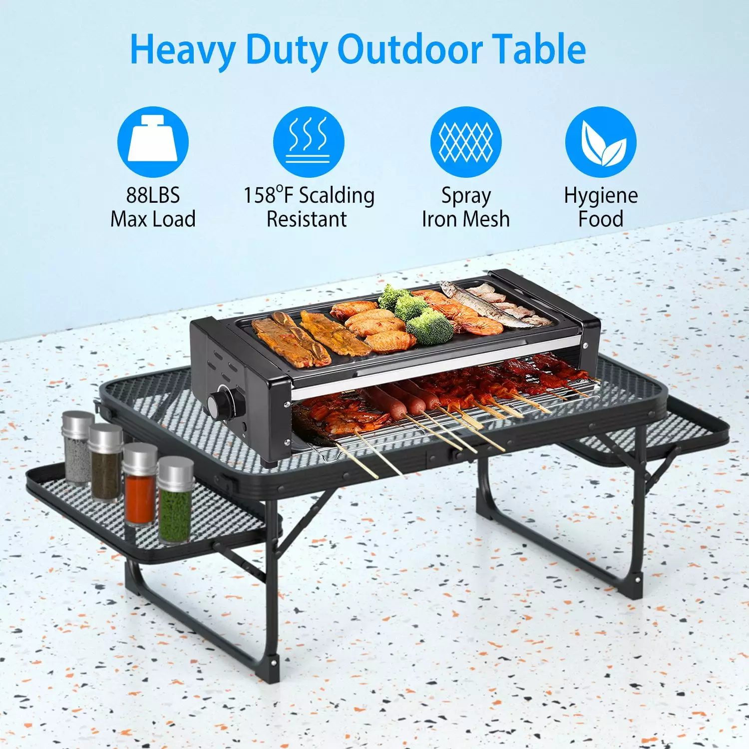 iMounTEK Collapsible Aluminum Alloy Grill Stand 2 Side Trays Outdoor Beach Picnic and BBQ