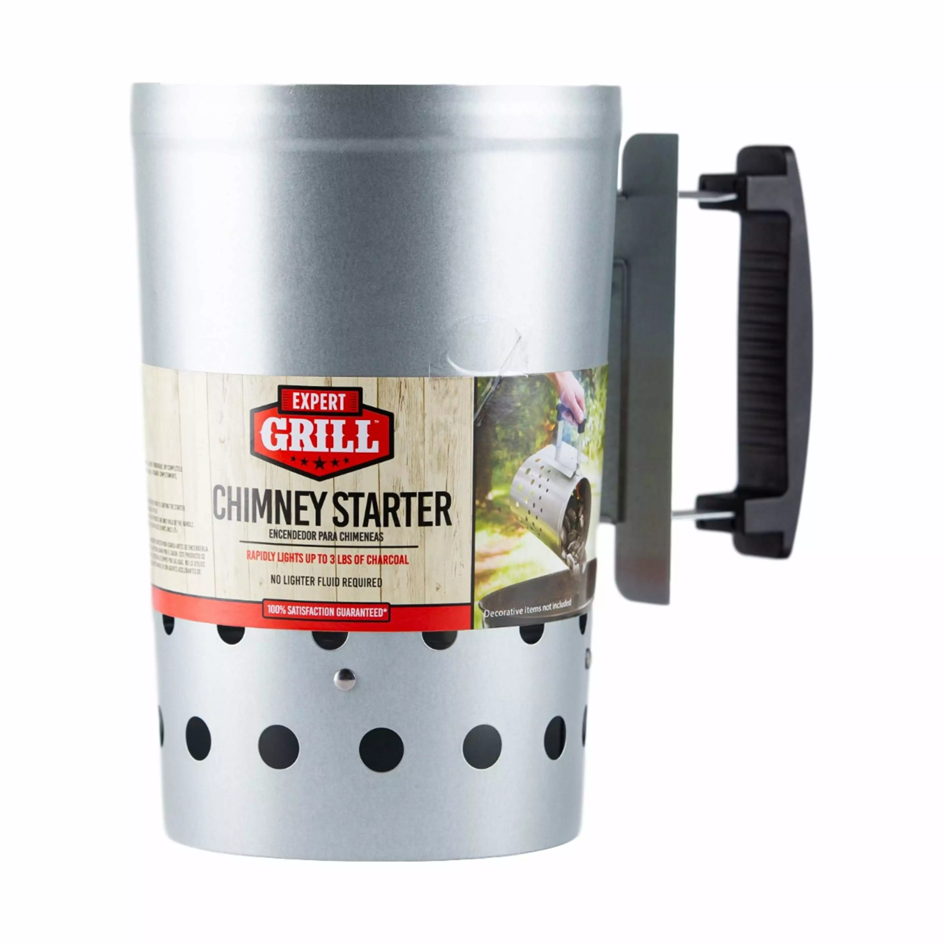 Expert Grill Chimney Starter Safety Handle Grilling Silver