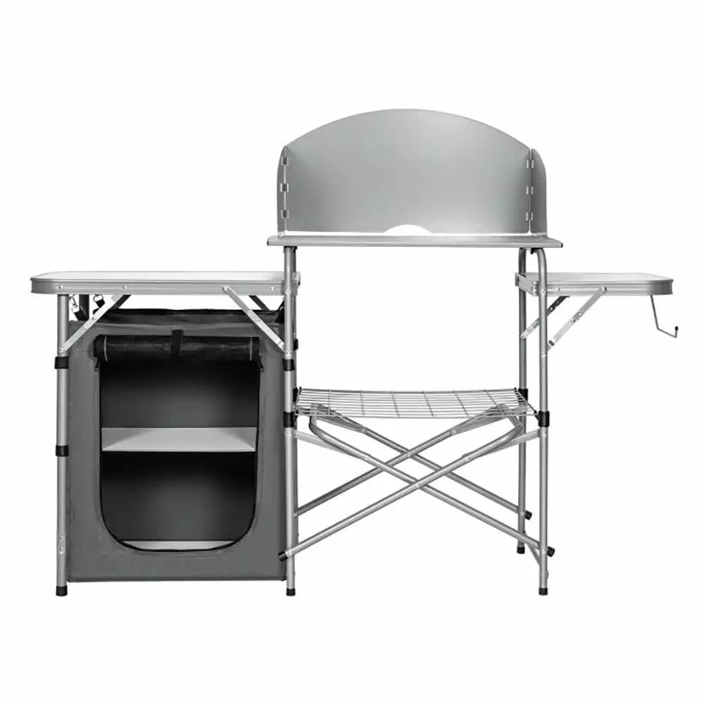 Barara King Camping Table Folding Beach Table Foldable Outdoor BBQ Portable Grilling Table Windscreen Bag Gray