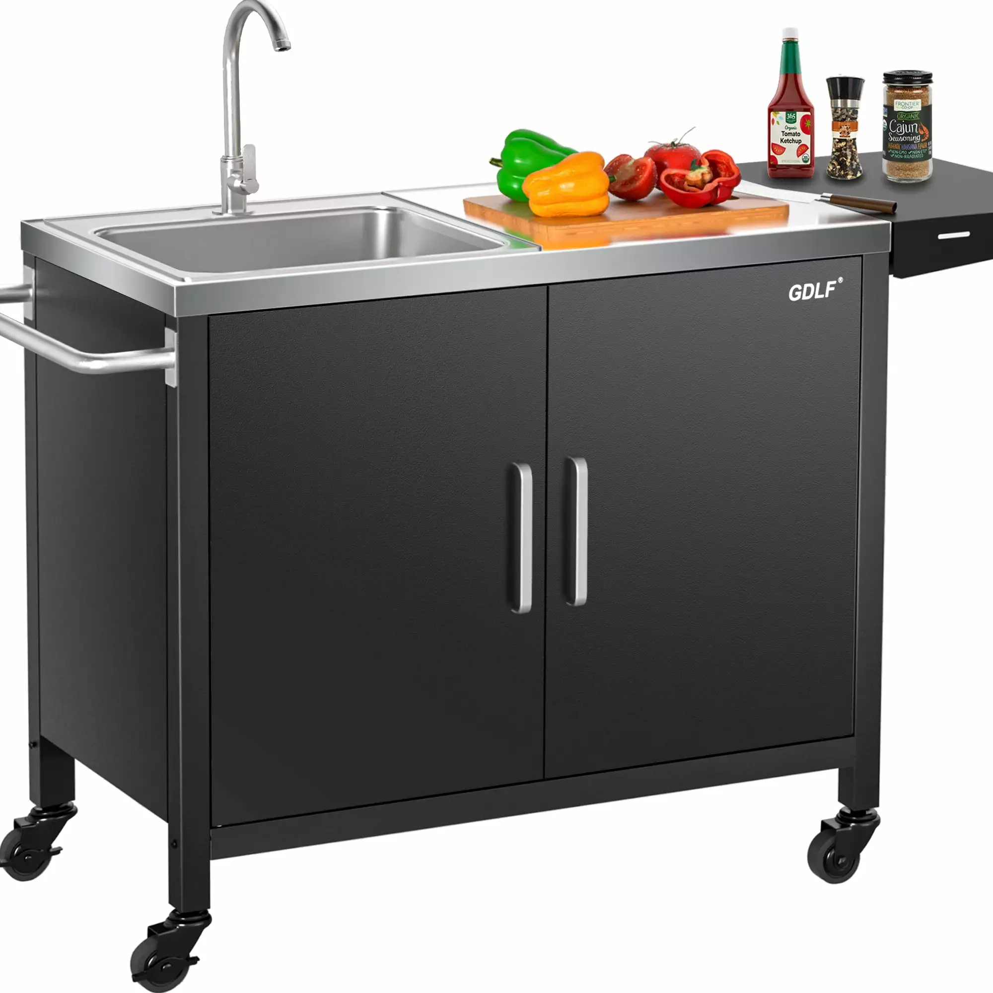 GDLF Outdoor Grill Table Sink Metal Outdoor Grill Cart Stainless Steel Sink Outdoor Kitchen Island
