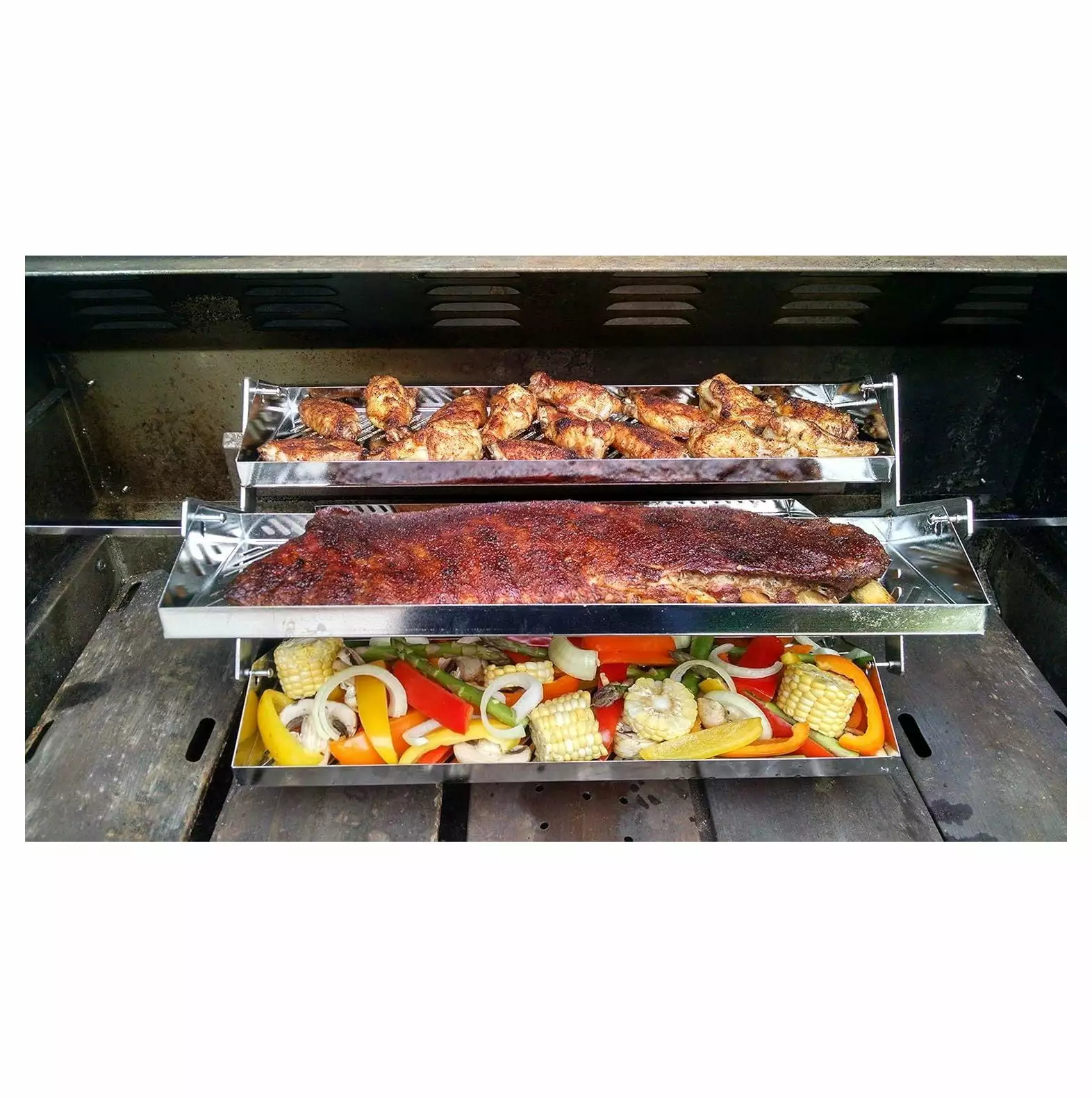 Rib-O-Lator Universal Adjustable Trays Gas and Charcoal Grills Fits Green Egg Kamados Drum Smokers 11-20 Inches