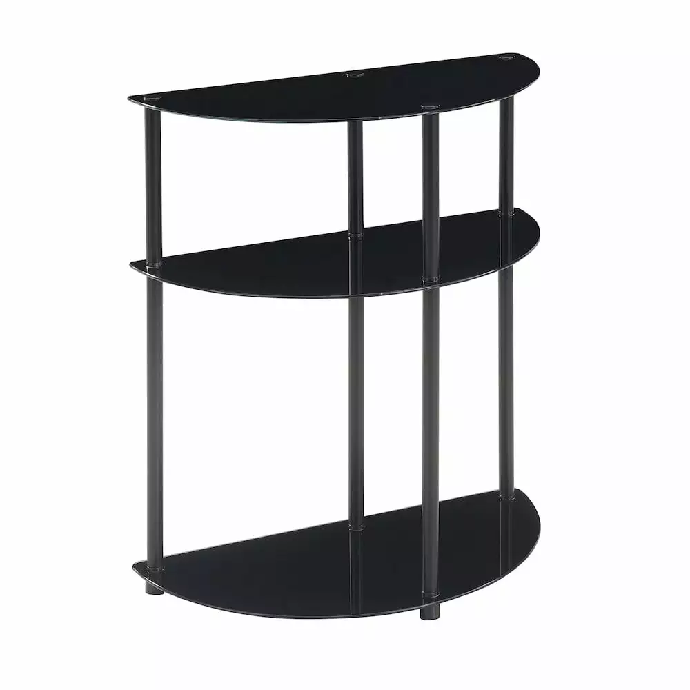 Designs2Go Classic Three-Tier Half-Circle Black Glass Entryway Hall Table Console Convenience Concepts