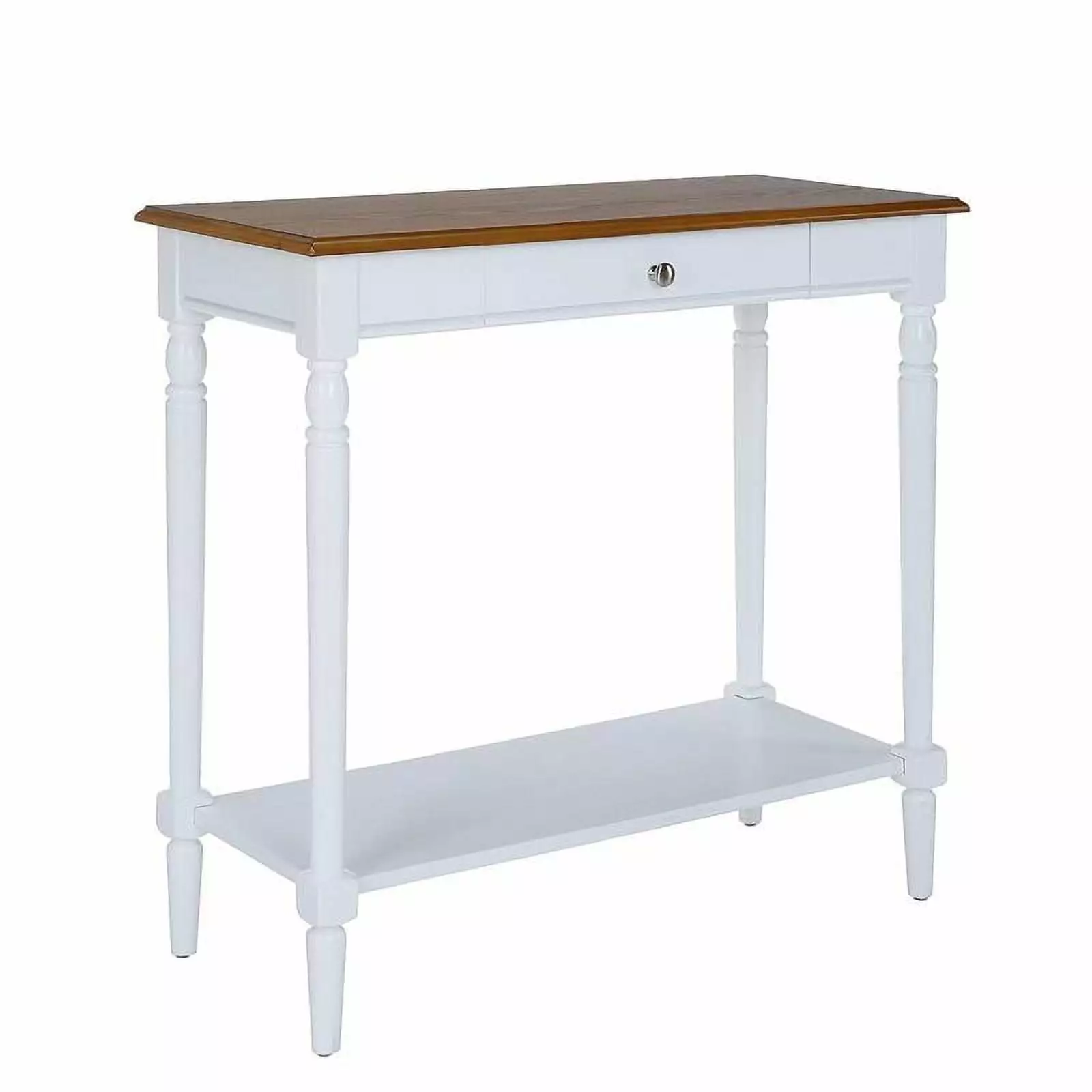 Pemberly Row White Wood Hall Table Drawer and Shelf Modern Console Console