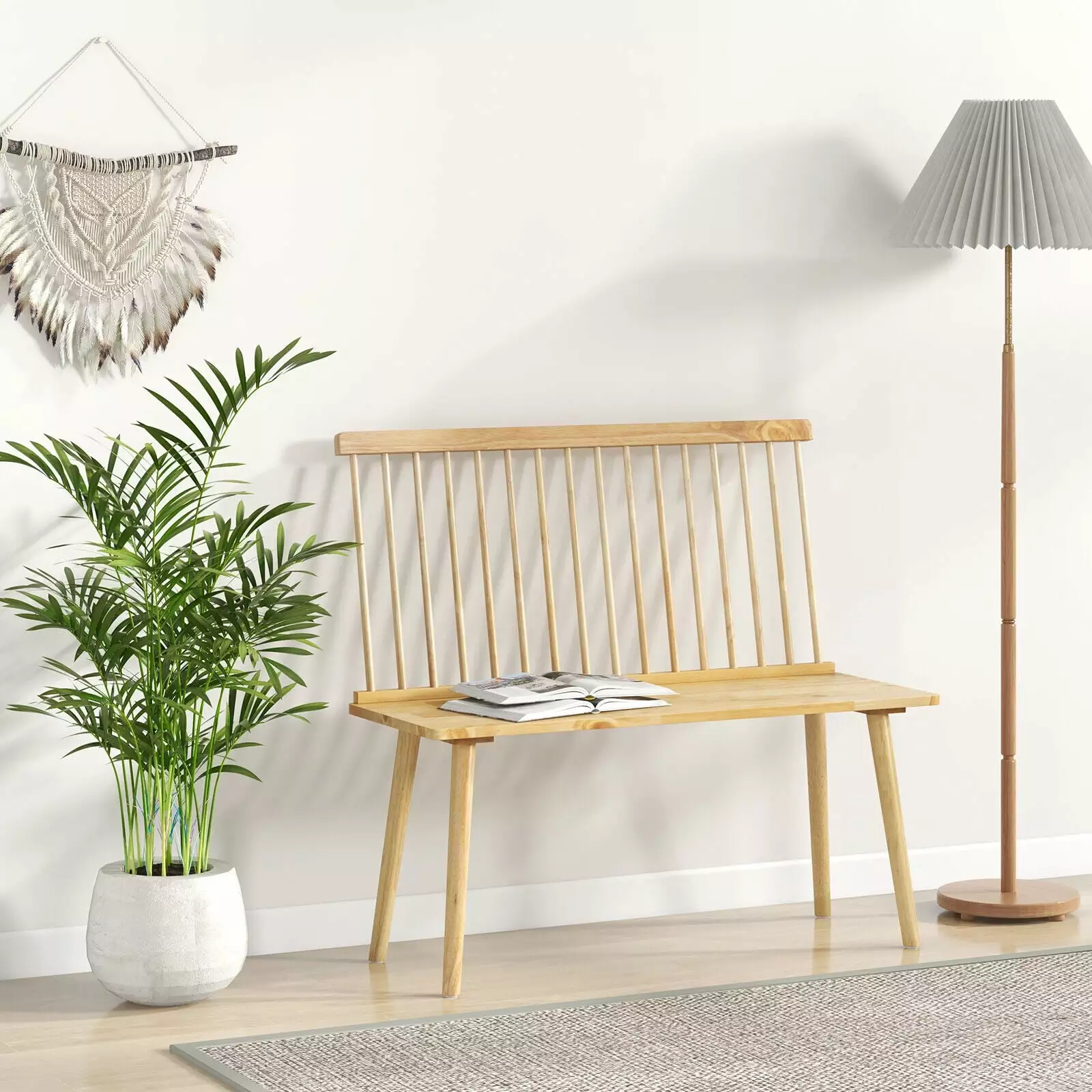Laijoy Entryway Bench 2 - Windsor Spindle Back Rubber Wood Dining Bench Hallway Benches