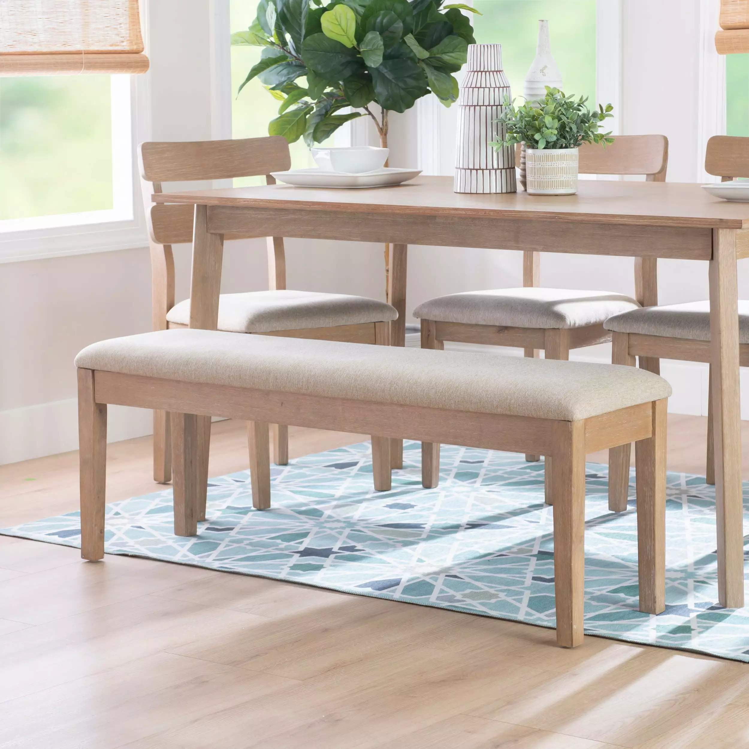 Powell Davini Bench Natural - Minimalist Wooden Entryway Bench Benches