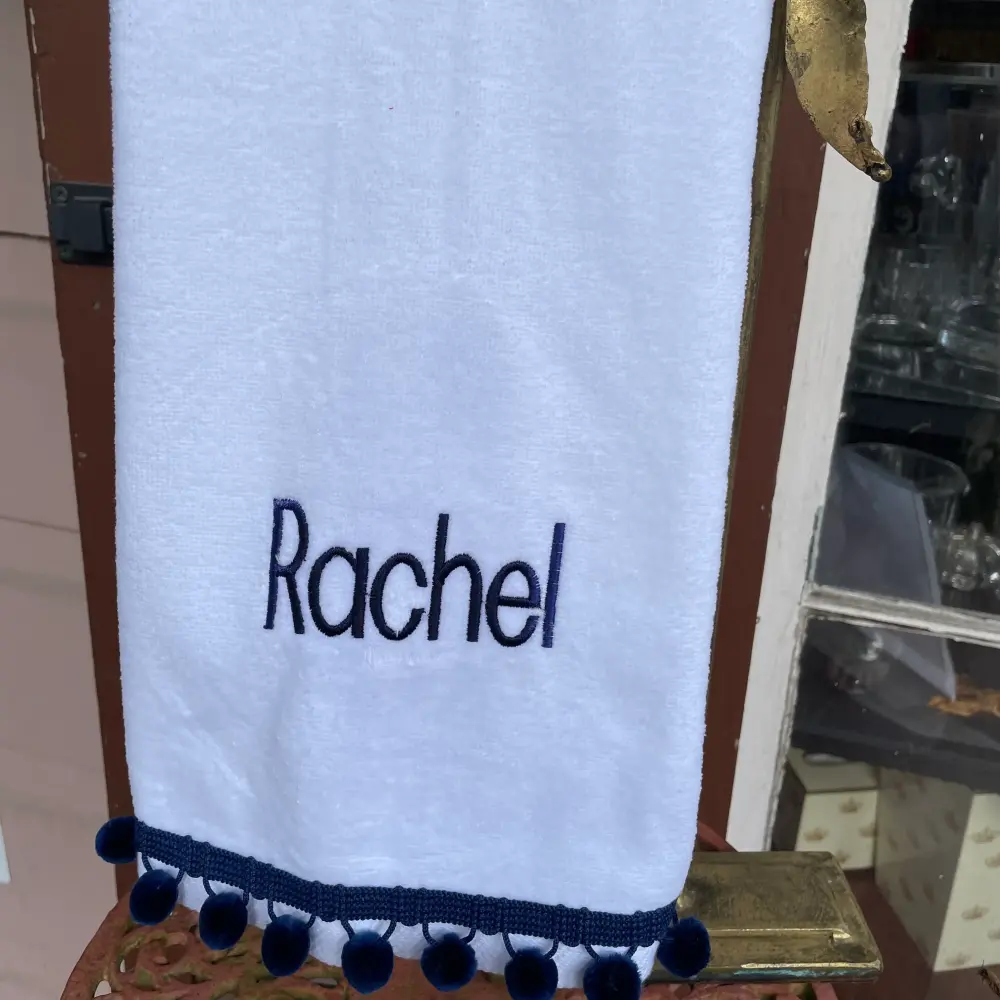 Premium Egyptian Cotton EMBROIDERED TERRY POM POM TRIM HAND TOWEL