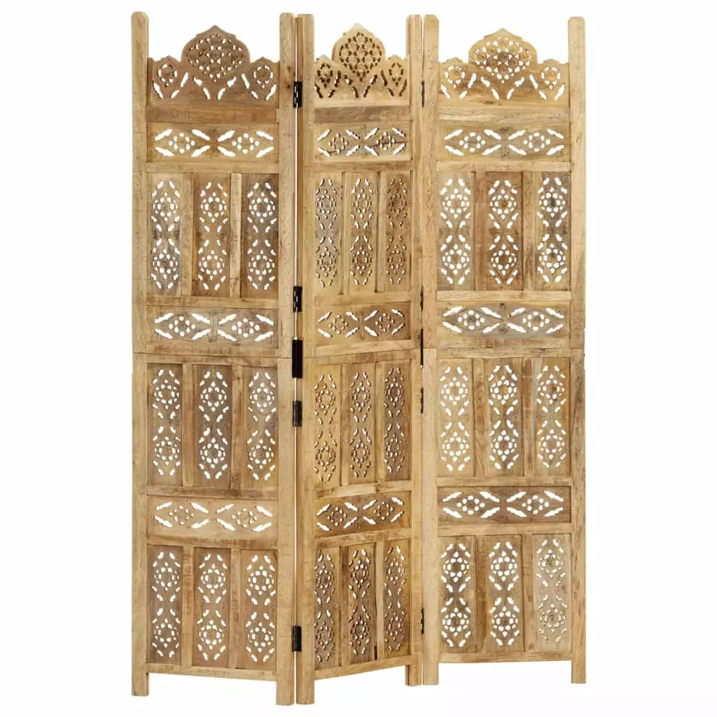 Hand Carved 3 Panel Solid Mango Wood Room Divider 120x165 cm TITOUMI