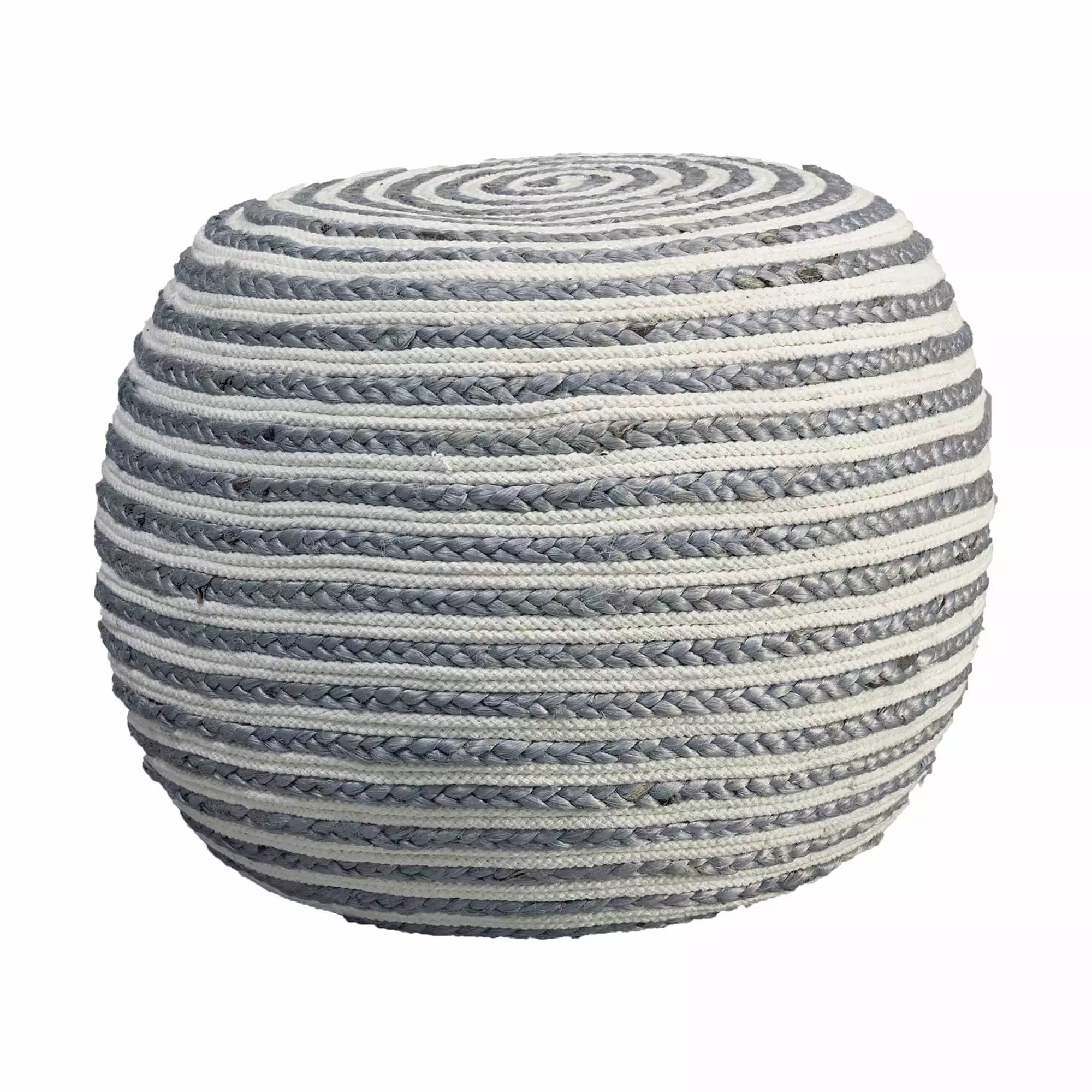 Laddha Home Designs 20 Gray and White Two Tone Hand Knitted Round Pouf Ottoman