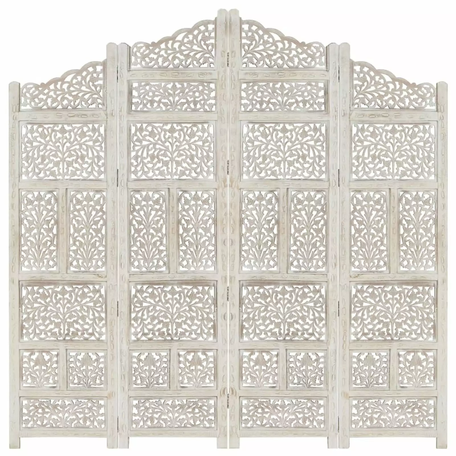 ametoys Hand carved 4-Panel Room Divider White 63x65 Solid Mango Wood Aibecy