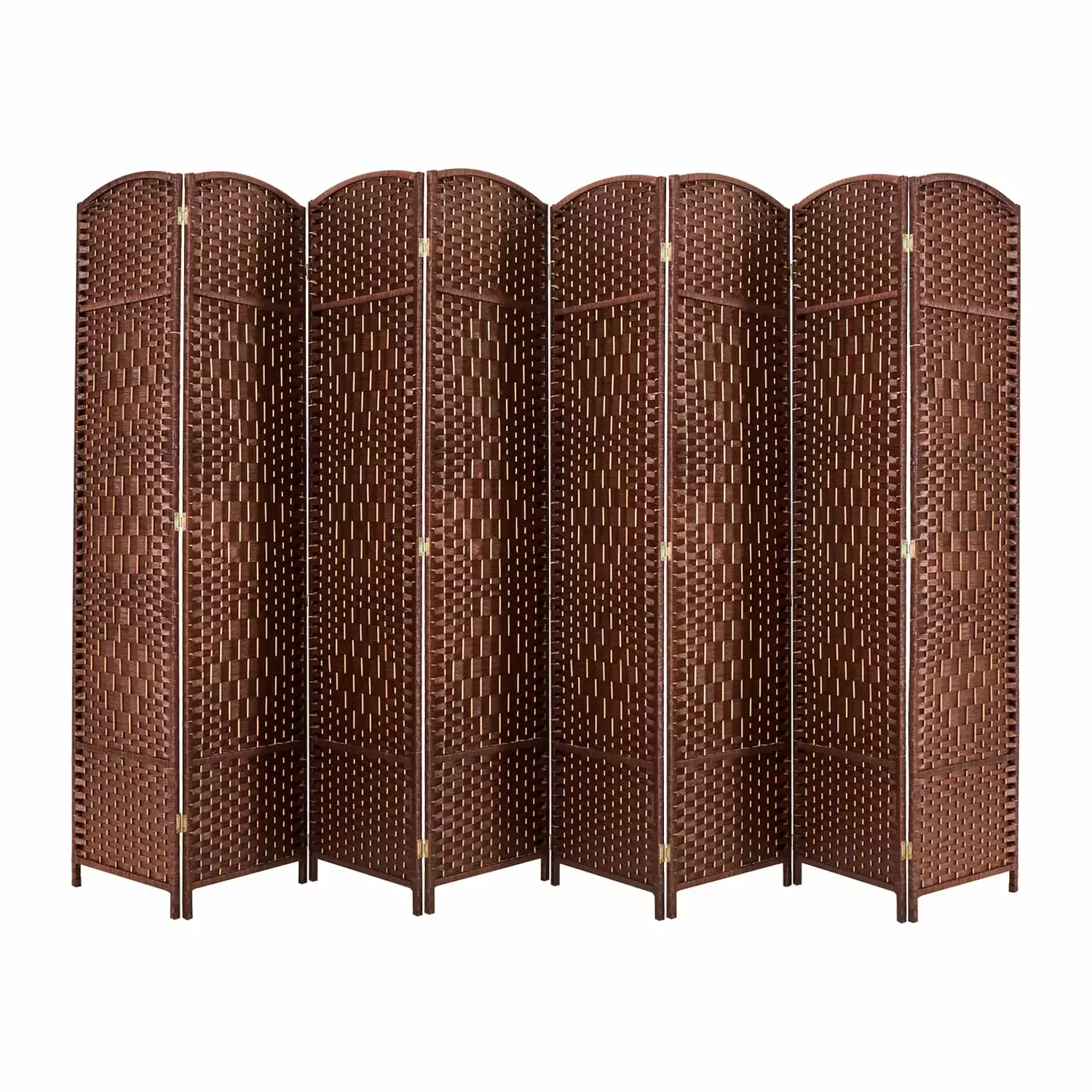8 Brown Room Divider 5.7 Foot Wooden Fiber Handmade Rattan Partition Screen Foldable Mobile Folding Screen EW
