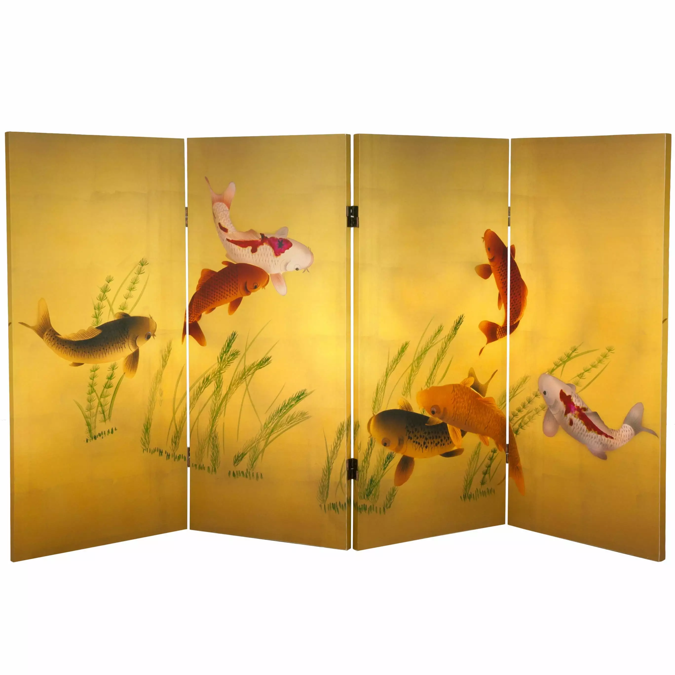 Handmade 3ft Seven Lucky Fish Canvas Room Divider Asian Inspired Privacy Screen Bed Bath & Beyond