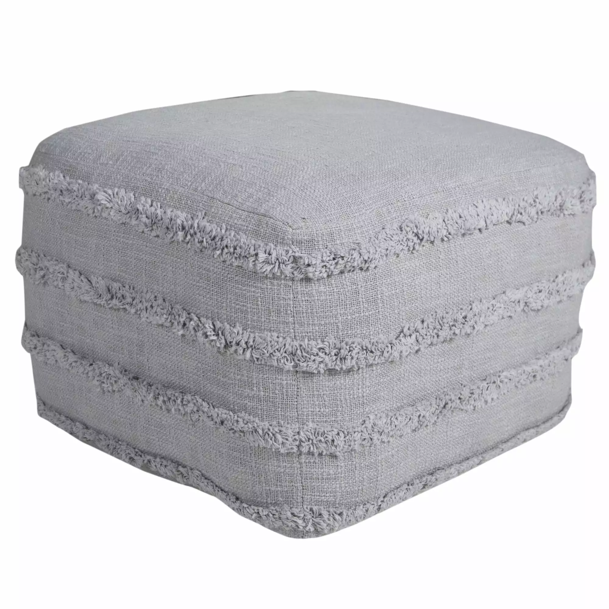 Laddha Home Designs 18 Gray Solid Texture and Striped Square Pouf Ottoman