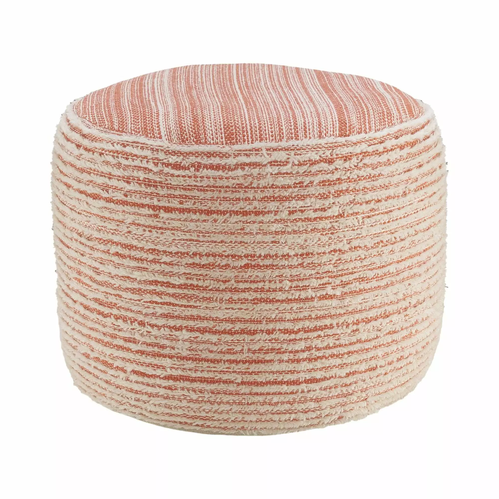 Laddha Home Designs 18 Peach and White Distressed Round Pouf Ottoman