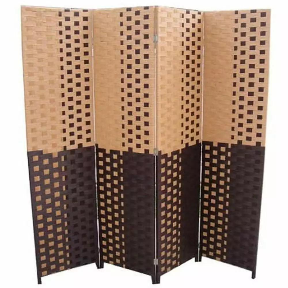 Brown Espresso 4 Panel Room Divider Paper Straw Weave Artisan-made Privacy Screen Ore International