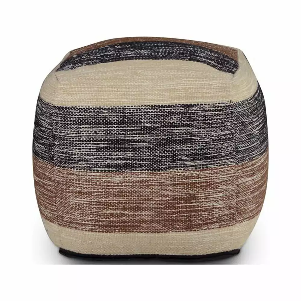 Steve Silver Jamal Square Handwoven Wool Pouf Beige Brown Black