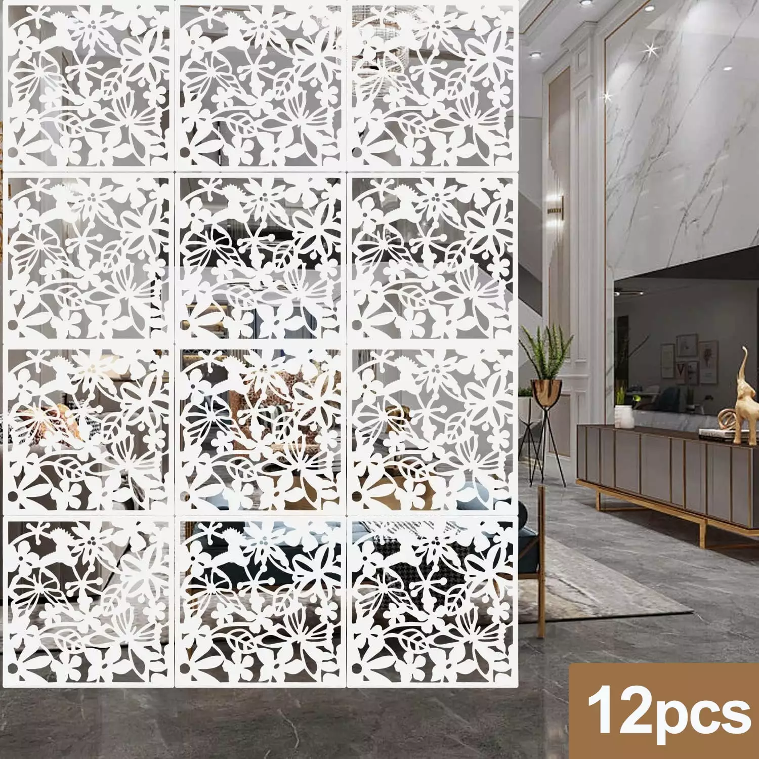 Petoto 12 Pcs Hanging Room Divider Decorative Flower Design Partitions Screen Panel Bedroom Dining Kitchen Office Restaura...