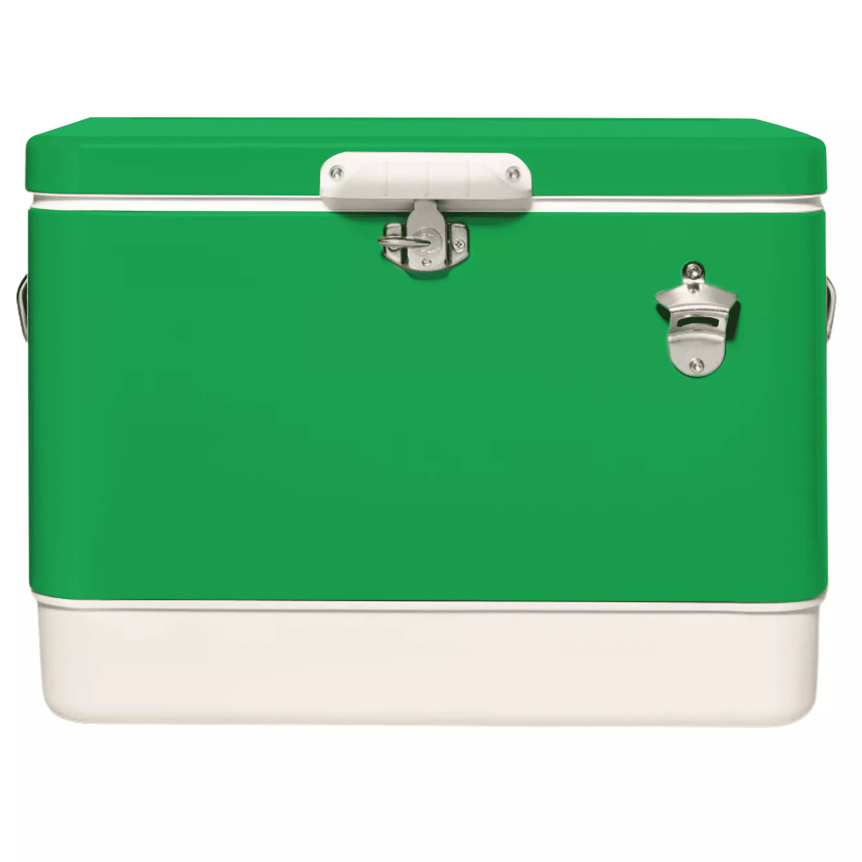 FSE Retro Metal Cooler 80 Can 54 Qt Capacity Hard-Sided Two Tone Metal Construction Plastic Lining