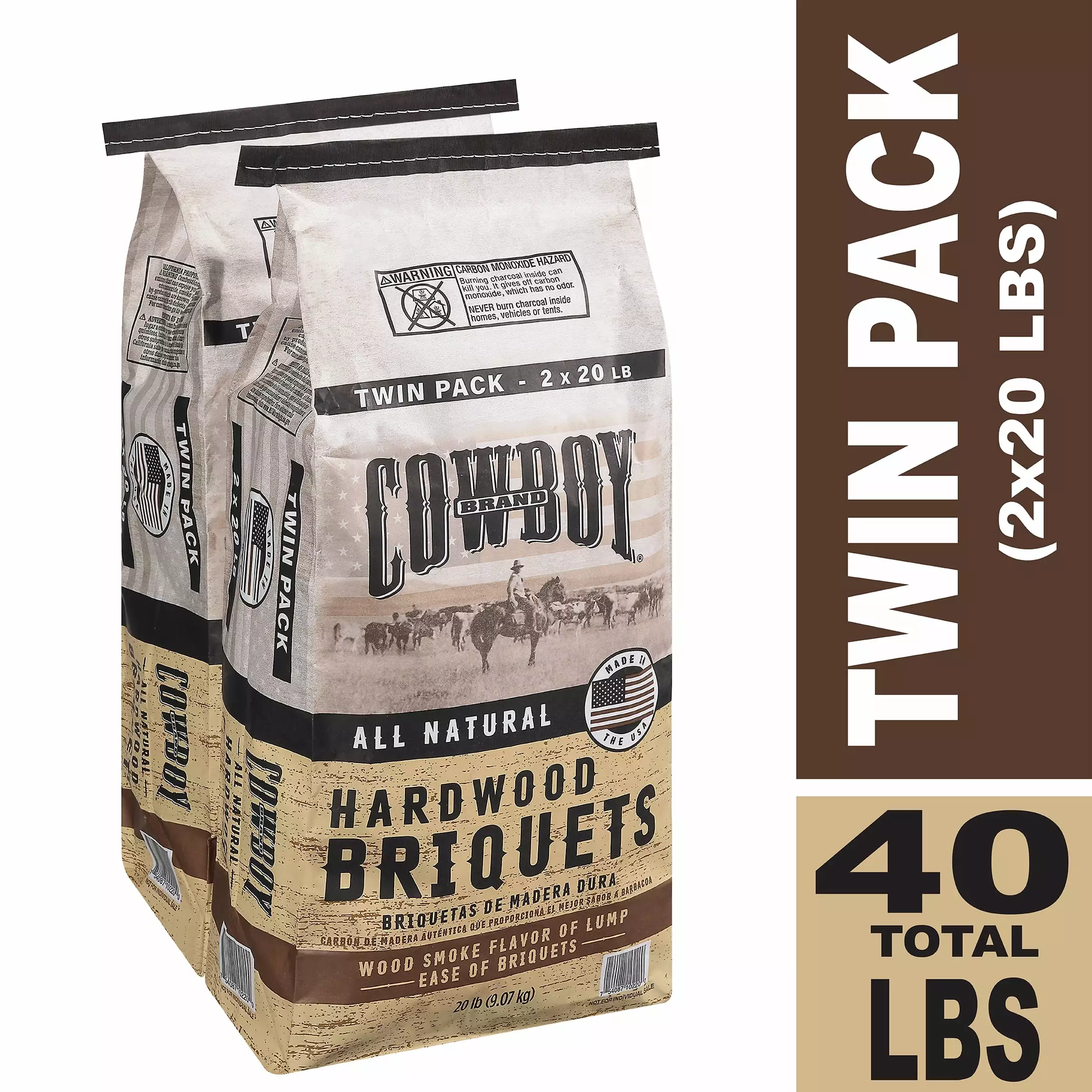 Cowboy Hardwood Charcoal Briquets 20 Pounds Each Pack 2 40 Pound Total Cowboy Charcoal