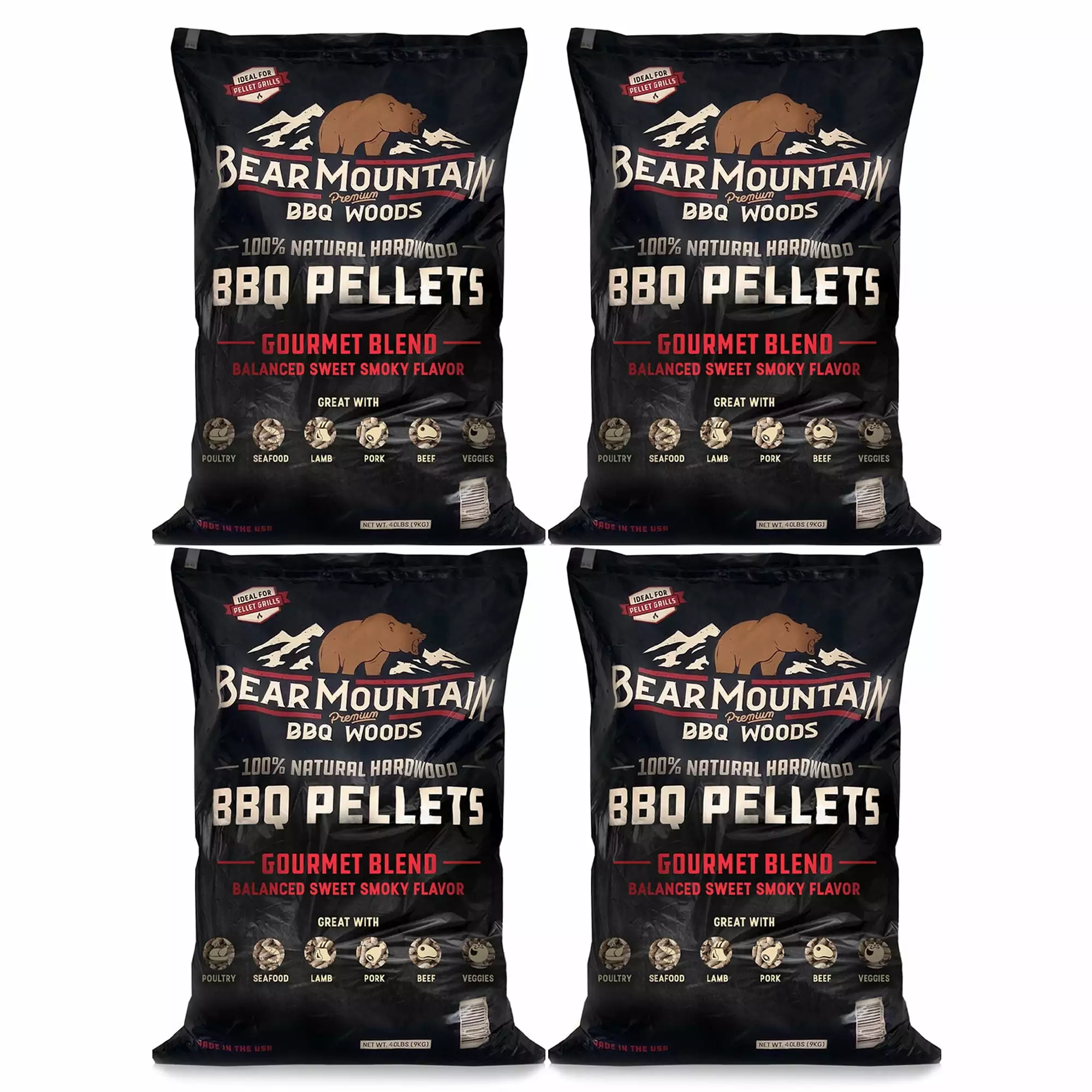 Bear Mountain BBQ All-Natural Hardwood Smoker Pellets 40 Lbs 4 Pack