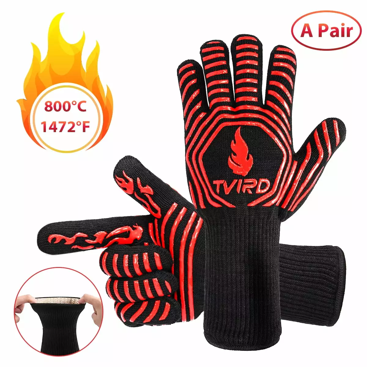 Heat Resistant BBQ Gloves 1472°F Silicone Non-Slip Oven Mitts Forearm Protection Grilling Baking and Cooking