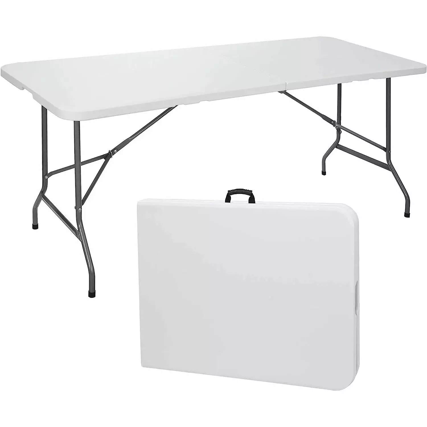 Bilot 6 ft Heavy Duty Plastic Folding Table Portable Picnic Table Handle 71x27 Inch White