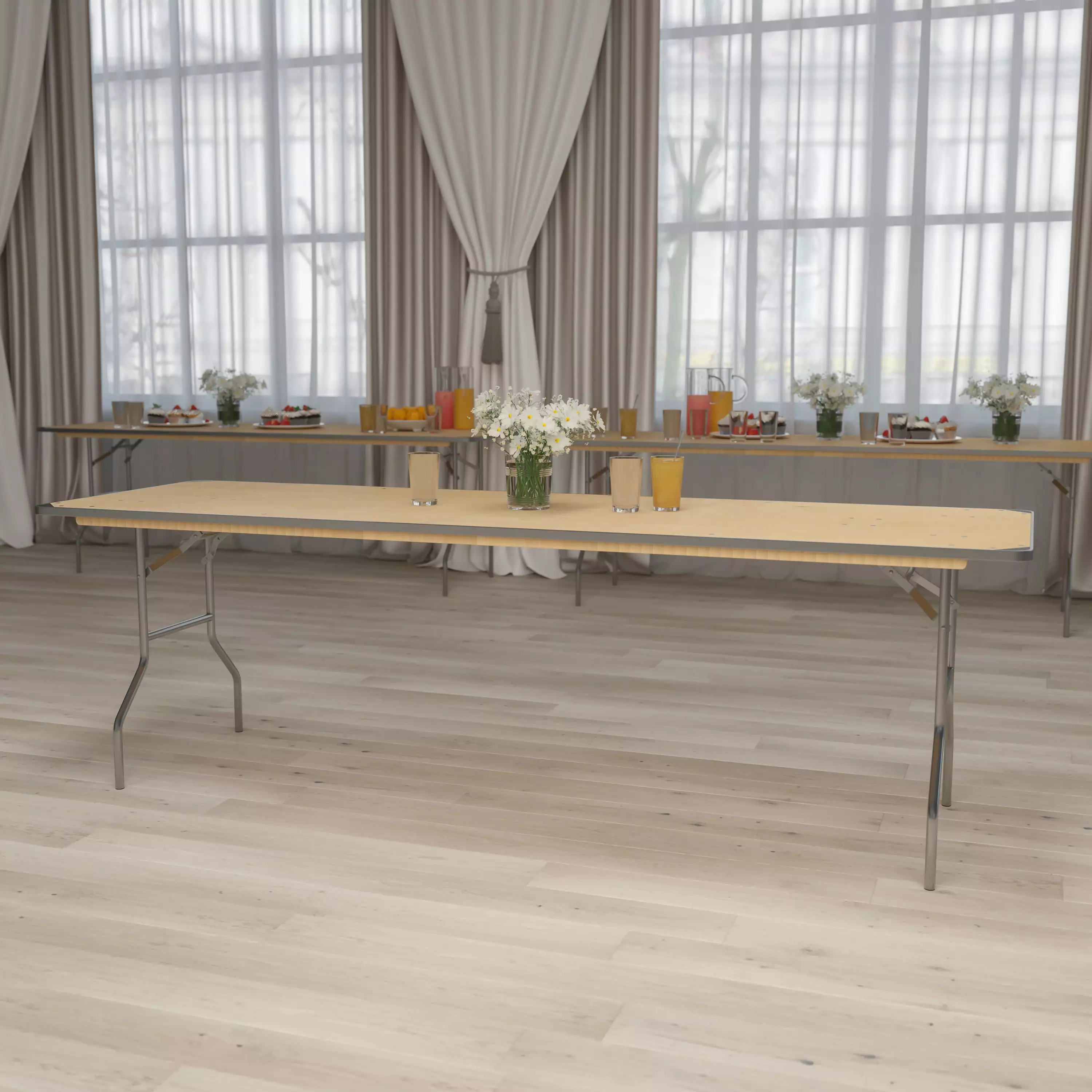 Flash Furniture 8-Foot Rectangular Heavy Duty Birchwood Folding Banquet Table Metal Edges and Corner Guards