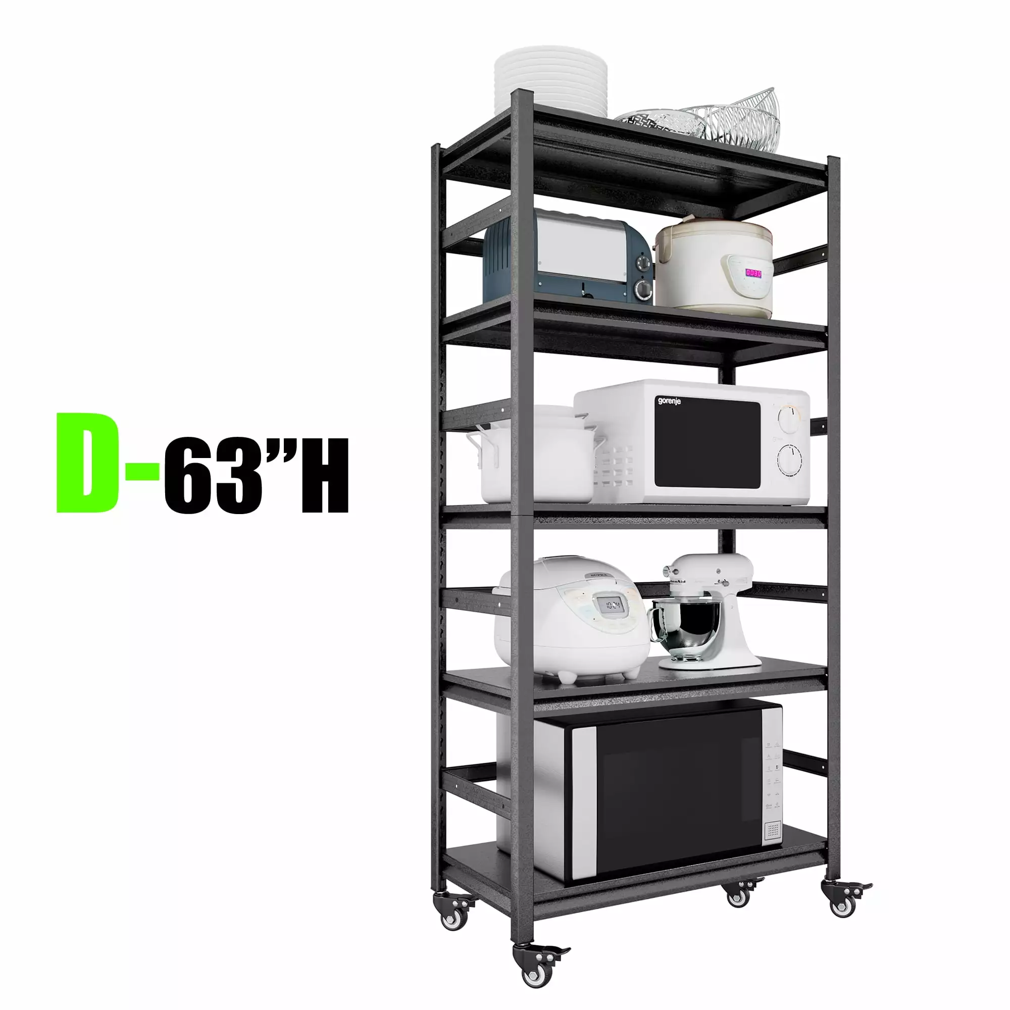 63H Heavy Duty Metal Shelving Unit 5-Tier Adjustable Pantry Shelves Wheels 1750LBS Capacity Kitchen Garage Storage SMHZ