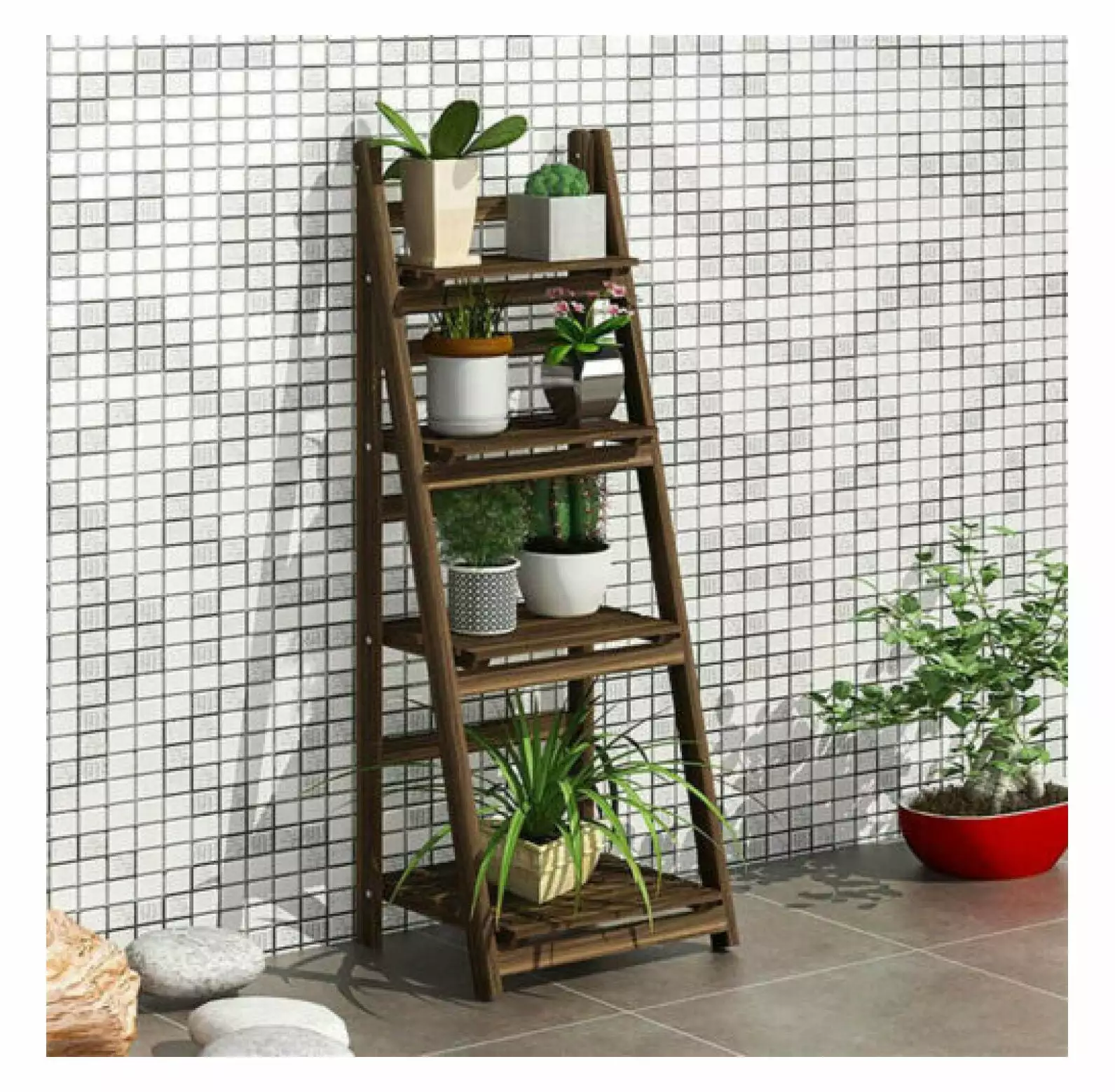 Studyli Heavy Duty 4-Tier Ladder Bookcase Studyli Corner Bookshelf Plant Stand Fold