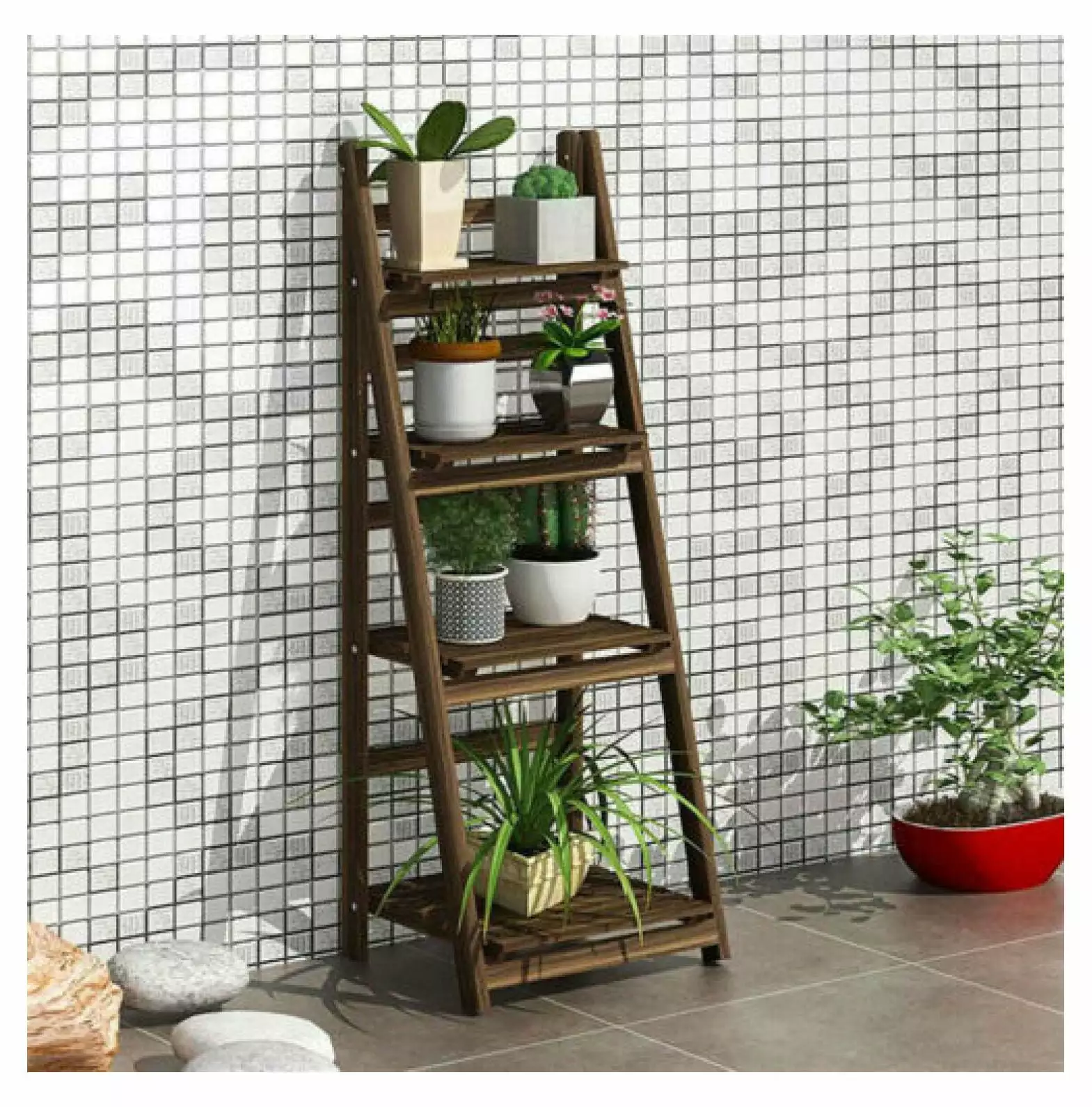 Studyli Heavy Duty 4-Tier Ladder Bookcase Studyli Corner Bookshelf Plant Stand Fold