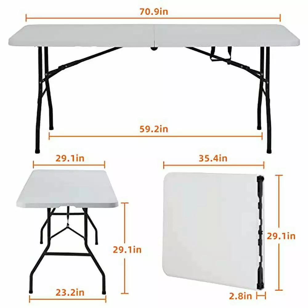 6 FT Folding Table Heavy Duty Plastic Indoor Outdoor Portable Fold Up Party Dining Table Utility Camping Table Hold Up to ...