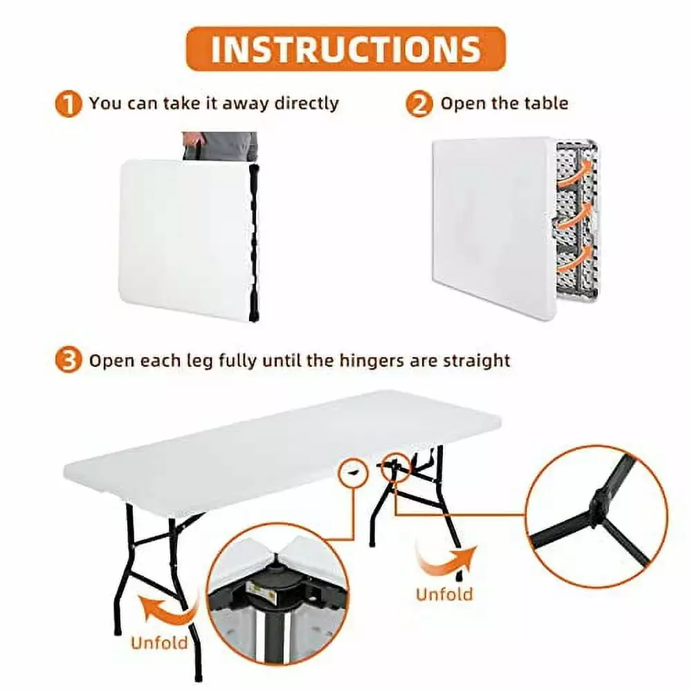 Hkeli 6 FT Folding Table Heavy Duty Plastic Indoor Outdoor Portable Fold Up Party Dining Table Utility Camping Table Hold ...