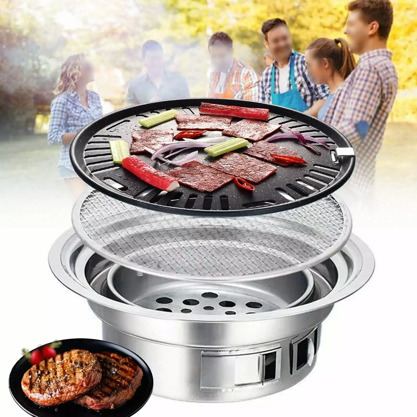 Fichiouy Travel-friendly Charcoal Barbecue Grill Japanese Korean BBQ Stove Outdoor Camping