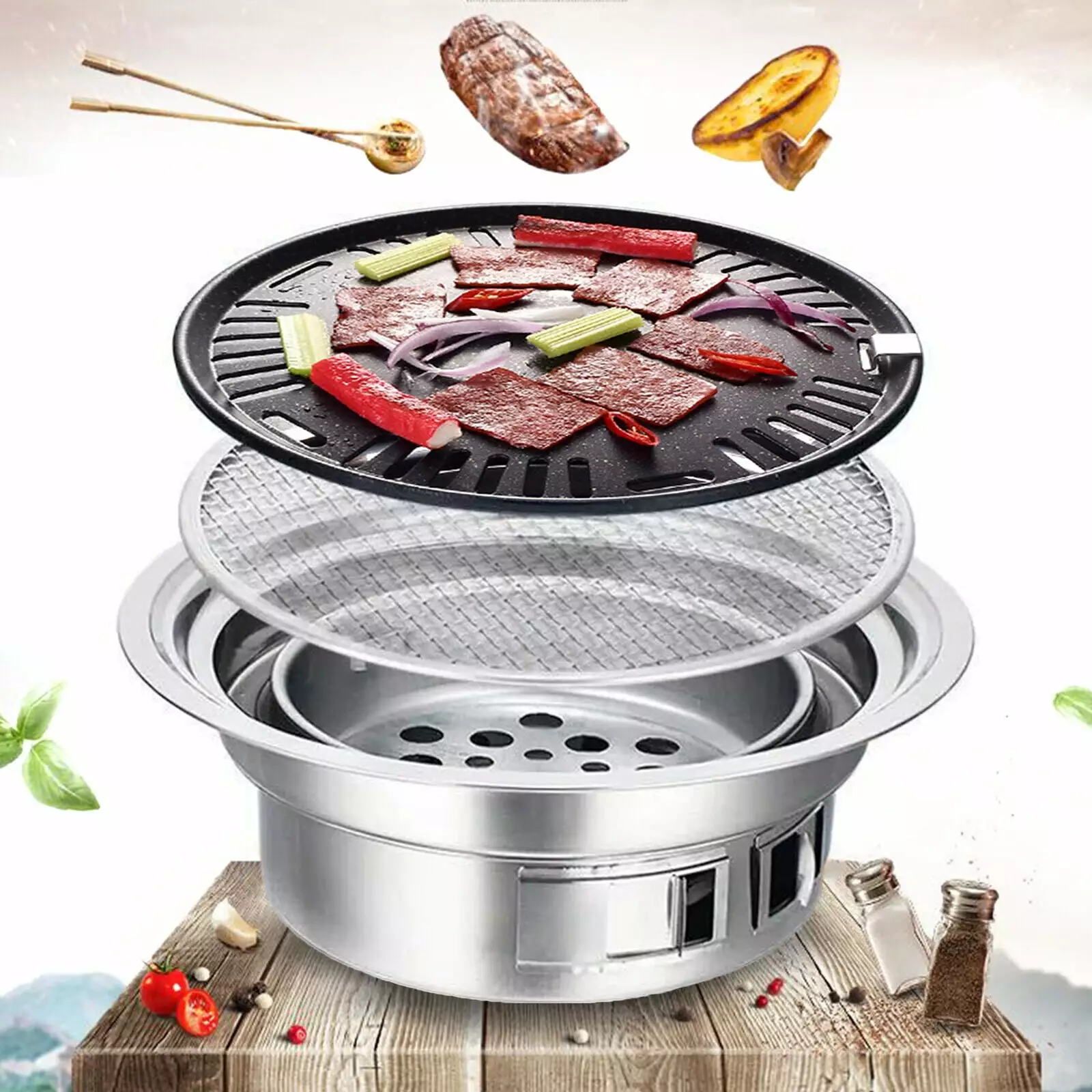 ZhdnBhnos Travel-friendly Charcoal Barbecue Grill Japanese Korean Stainless Steel Smokeless BBQ Griddle