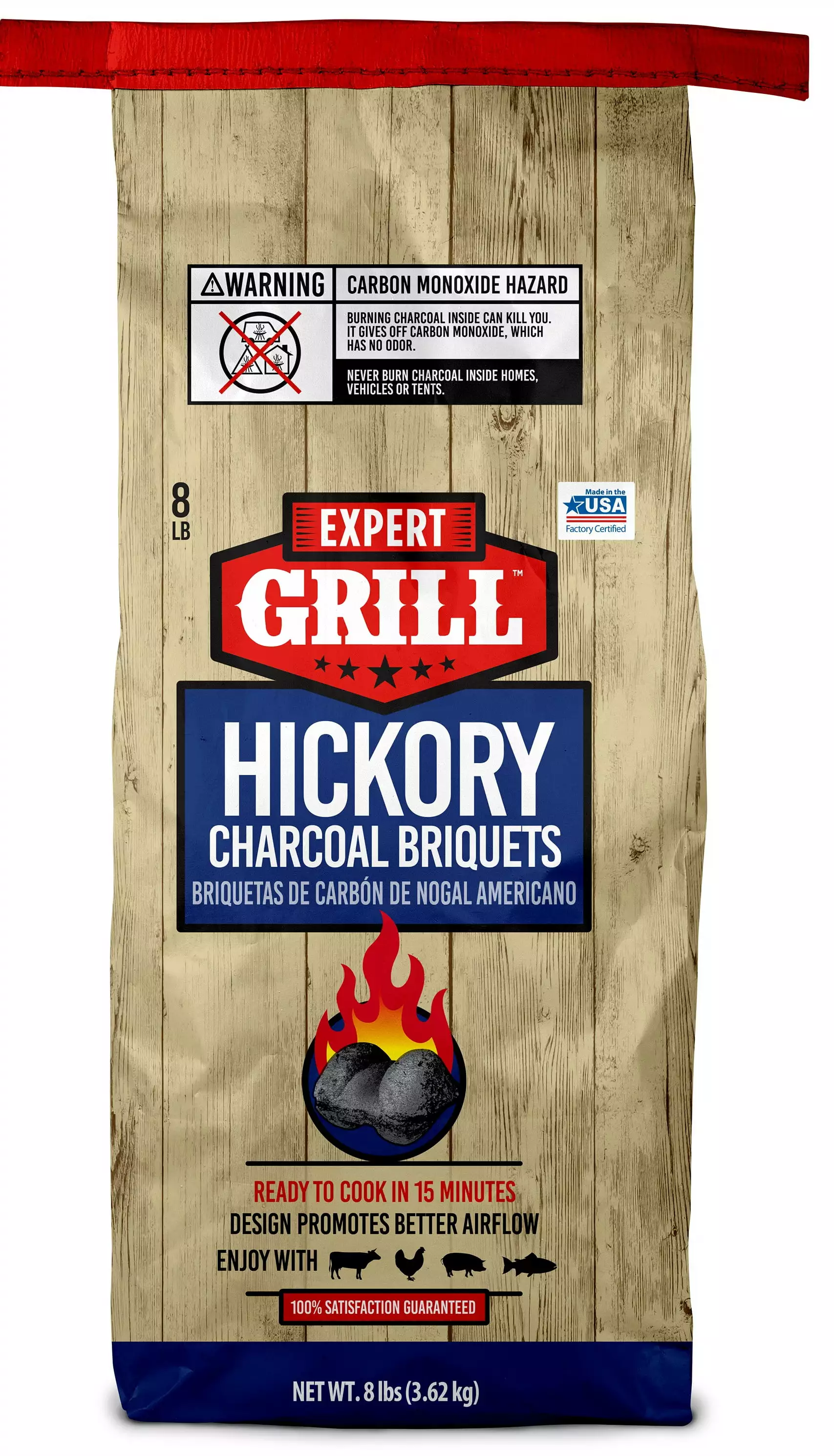 Expert Grill Hickory Charcoal Briquettes 8 lbs Smoky Flavor Grilling