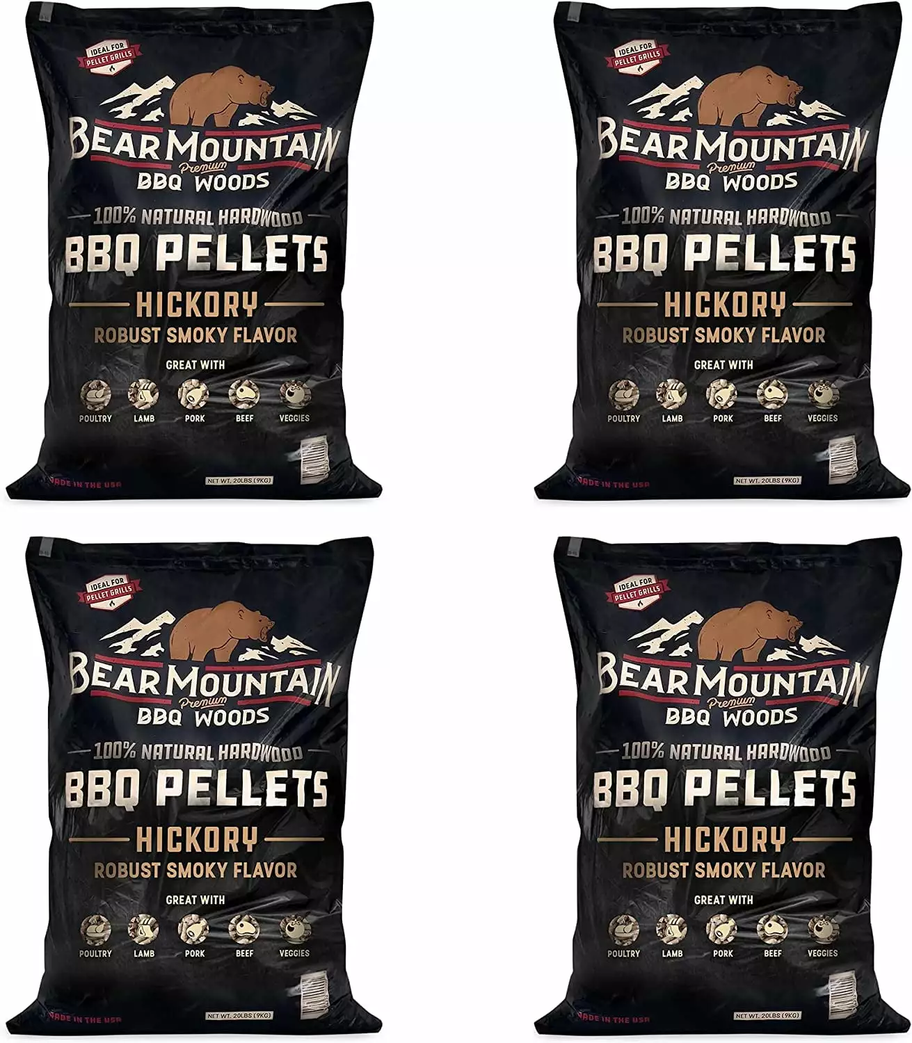 Bear Mountain FB14 Luxury All Natural Low Moisture Hardwood Smoky Hickory BBQ Smoker Pellets 40 Pound Bag (4 Pack)