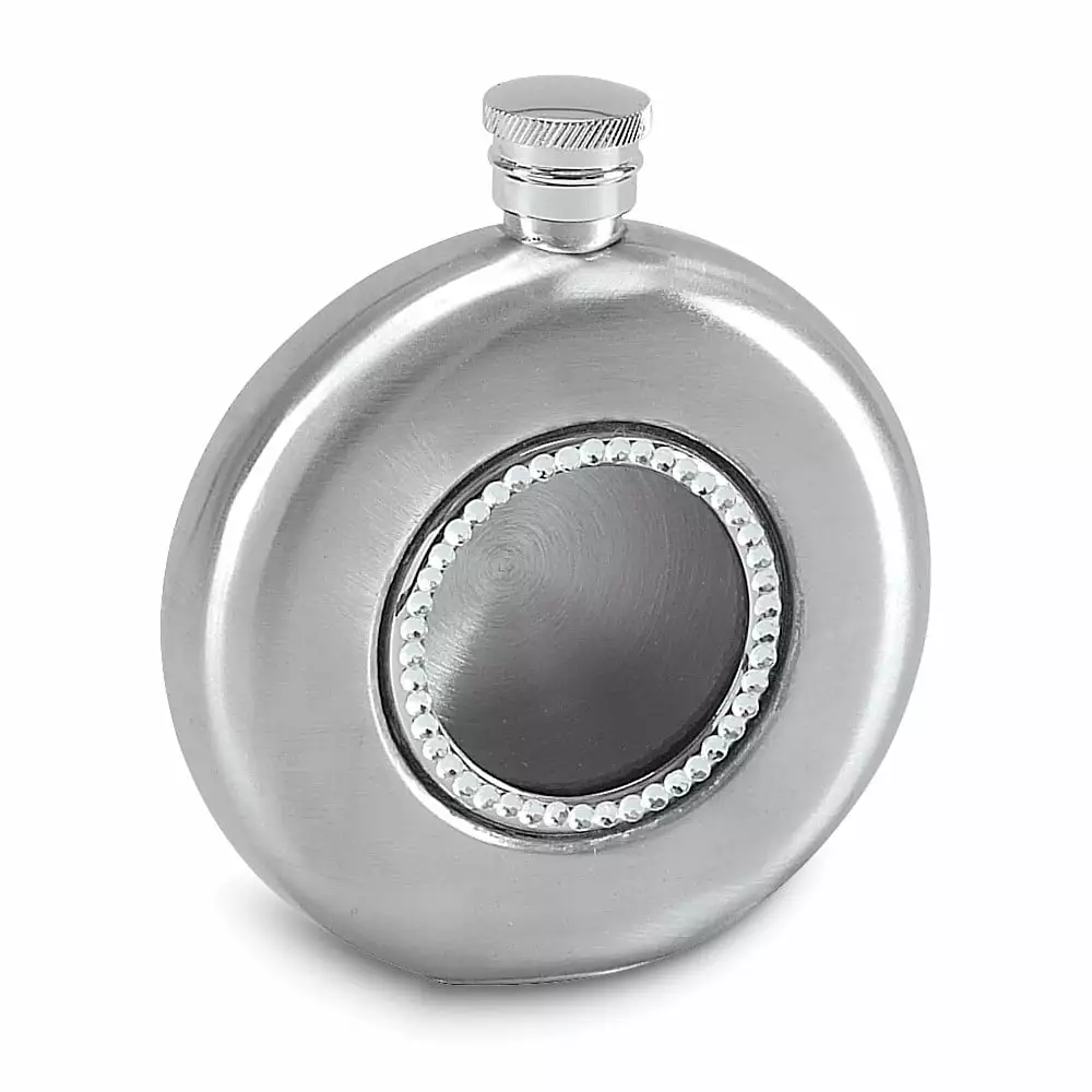 4.5 oz Brushed Stainless Steel and Crystal Flask Q-GM4266 Elegant Gift Set