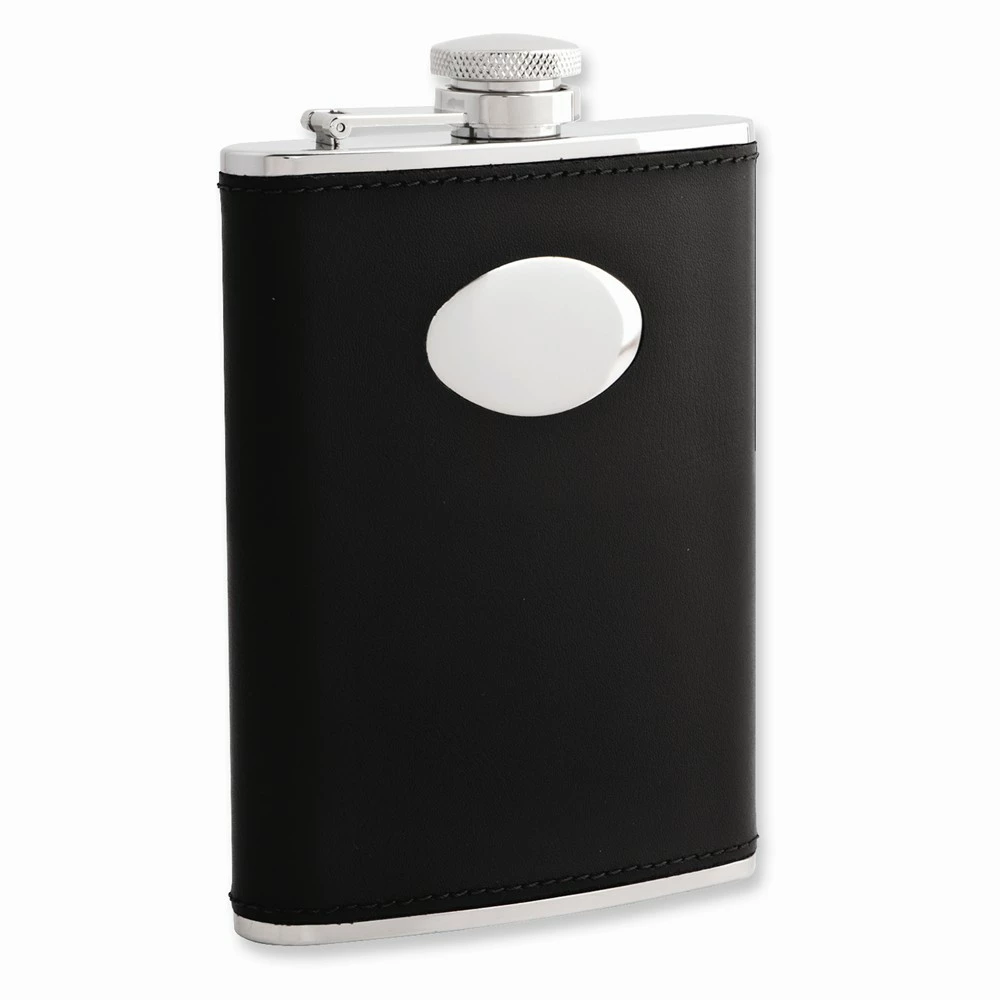 FB Jewels 6oz Black Leather Stainless Steel Hip Flask Funnel Whiskey Liquor Portable