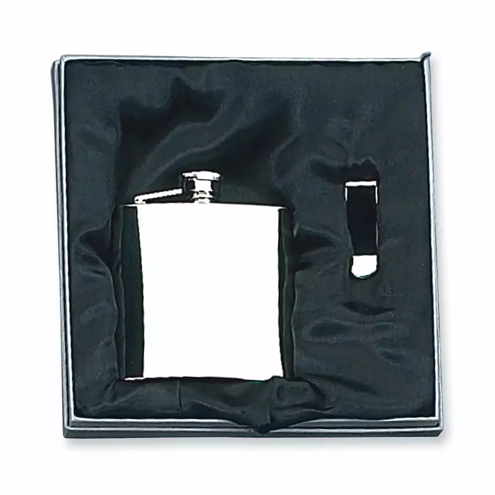 8 Ounce Stainless Steel Flask and Money Clip Gift Set Q-GM2715