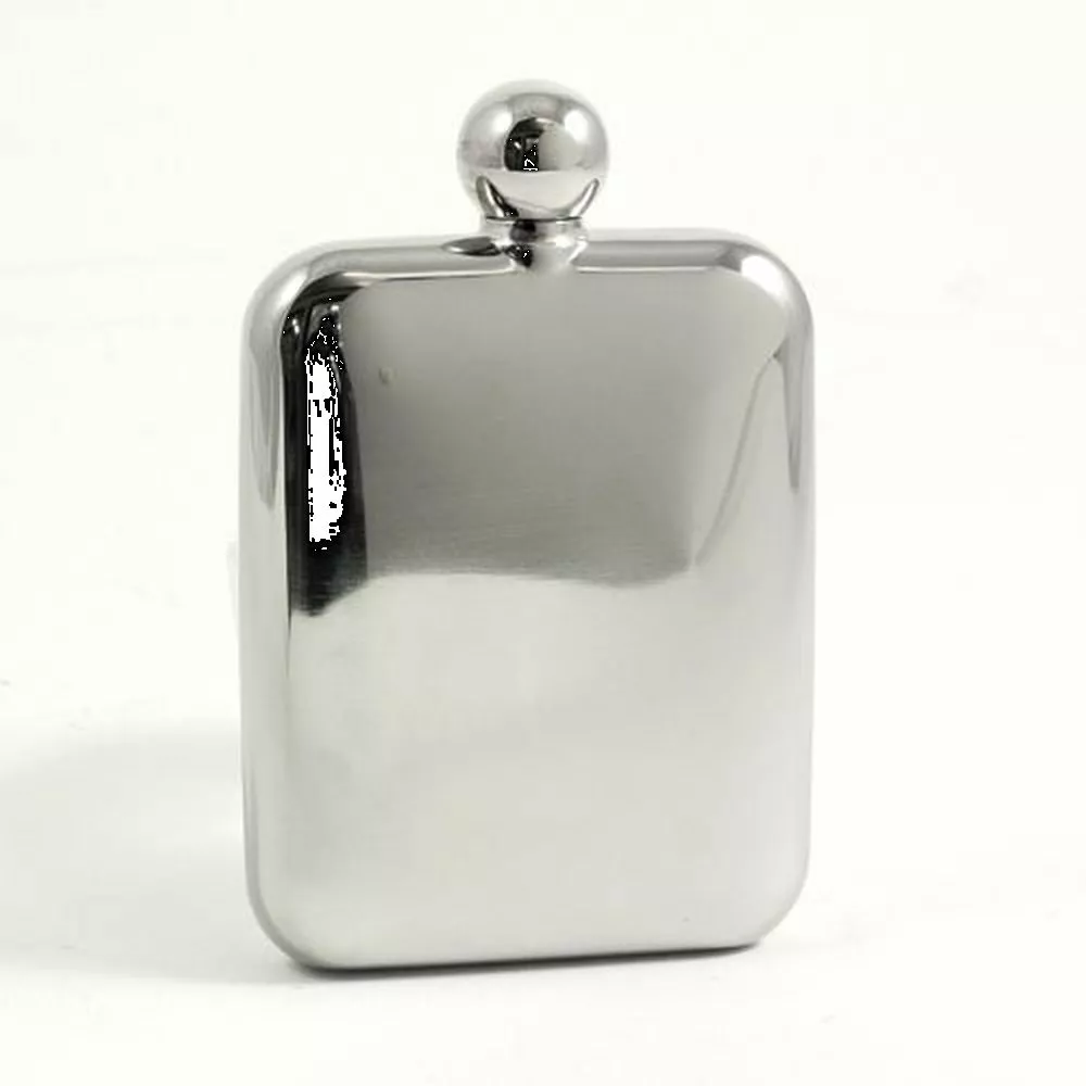 6 Ounce Stainless Steel Mirror Finish Flask Rounded Corners Q-GM21594