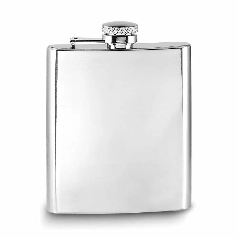 Rebel Steel Black Leather Case Polished Stainless Steel 8 Ounce Hip Flask Funnel