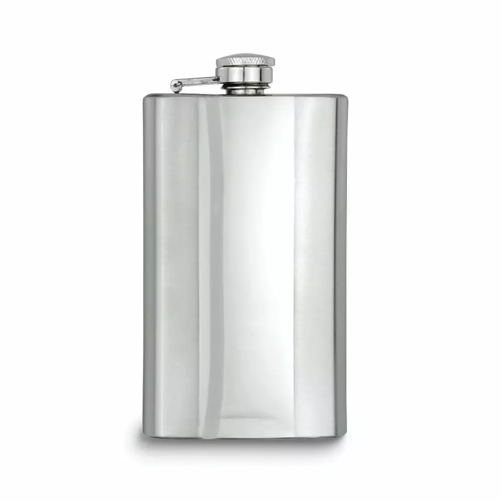 Rebel Steel Polished Brushed Rectangle 6 oz Stainless Steel Hip Flask Funnel