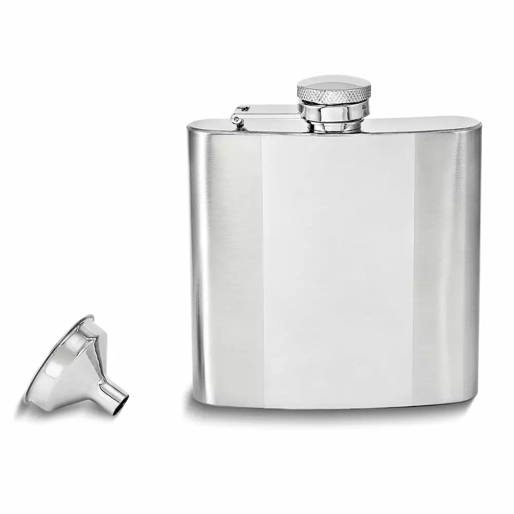 Rebel Steel Polished Brushed Square 6 oz Stainless Steel Hip Flask Funnel