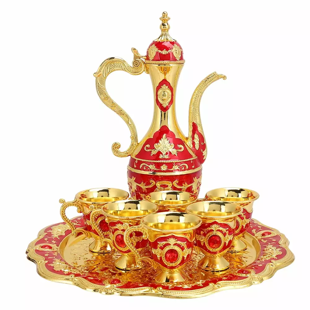 Russian Style Metal Wine Drinking Cups Hip Flask Set Home Art Crafts and Wedding Gifts Red